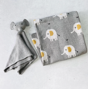 Elephant Jacquard Knit Baby Blanket & Lovey SET (Organic)
