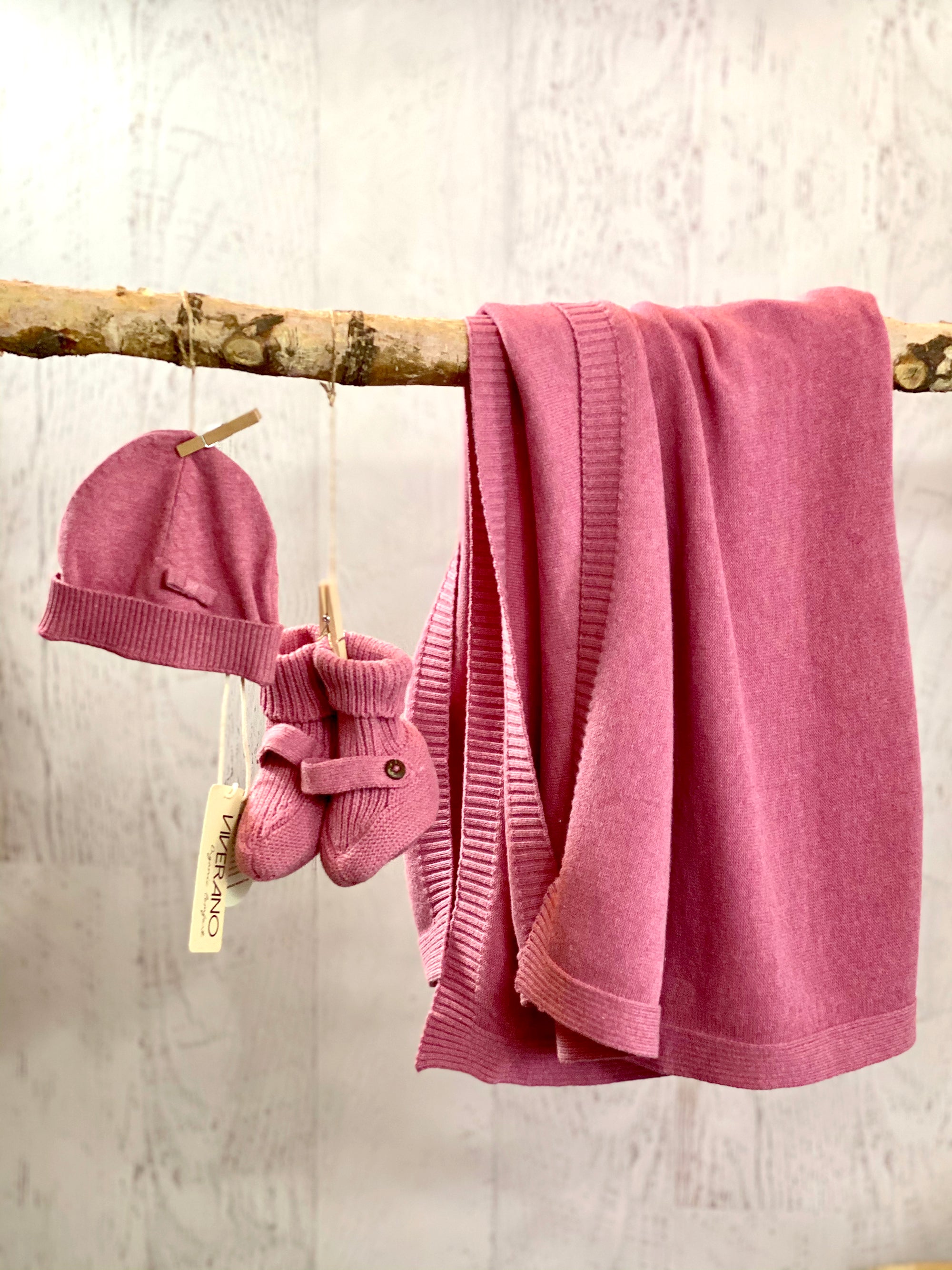 Milan Organic Cotton Heather Knit Hat, Bootie, Blanket for Babies by Viverano