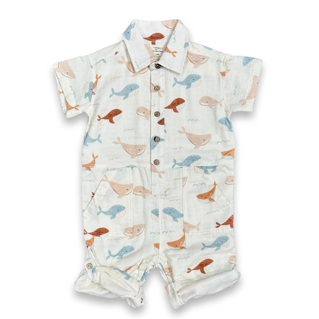 Kissy Kissy Baby Boys Short Playsuit Romper - Blue Sails & Whales Print