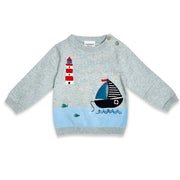 Lighthouse & Boat Embroidered Baby Knit Pullover (Organic Cotton)
