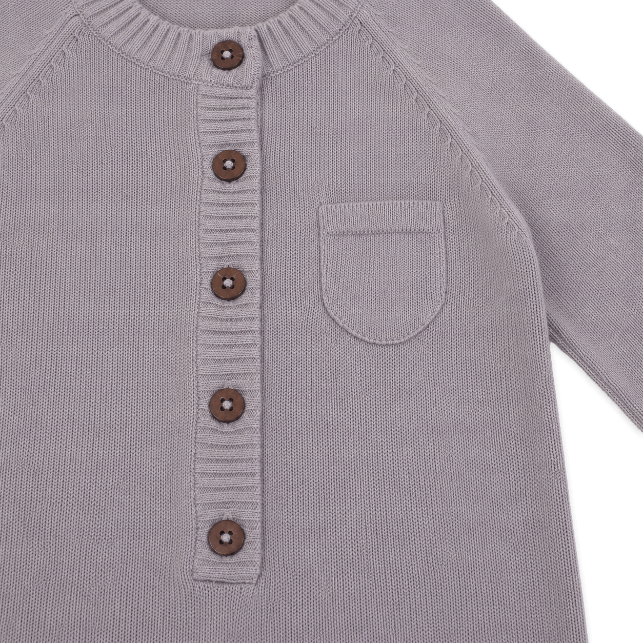 Close up of buttons on Viverano Milan Soft Organic Knit Grey Coverall Onesie for Babies- Baby Shower Gifts