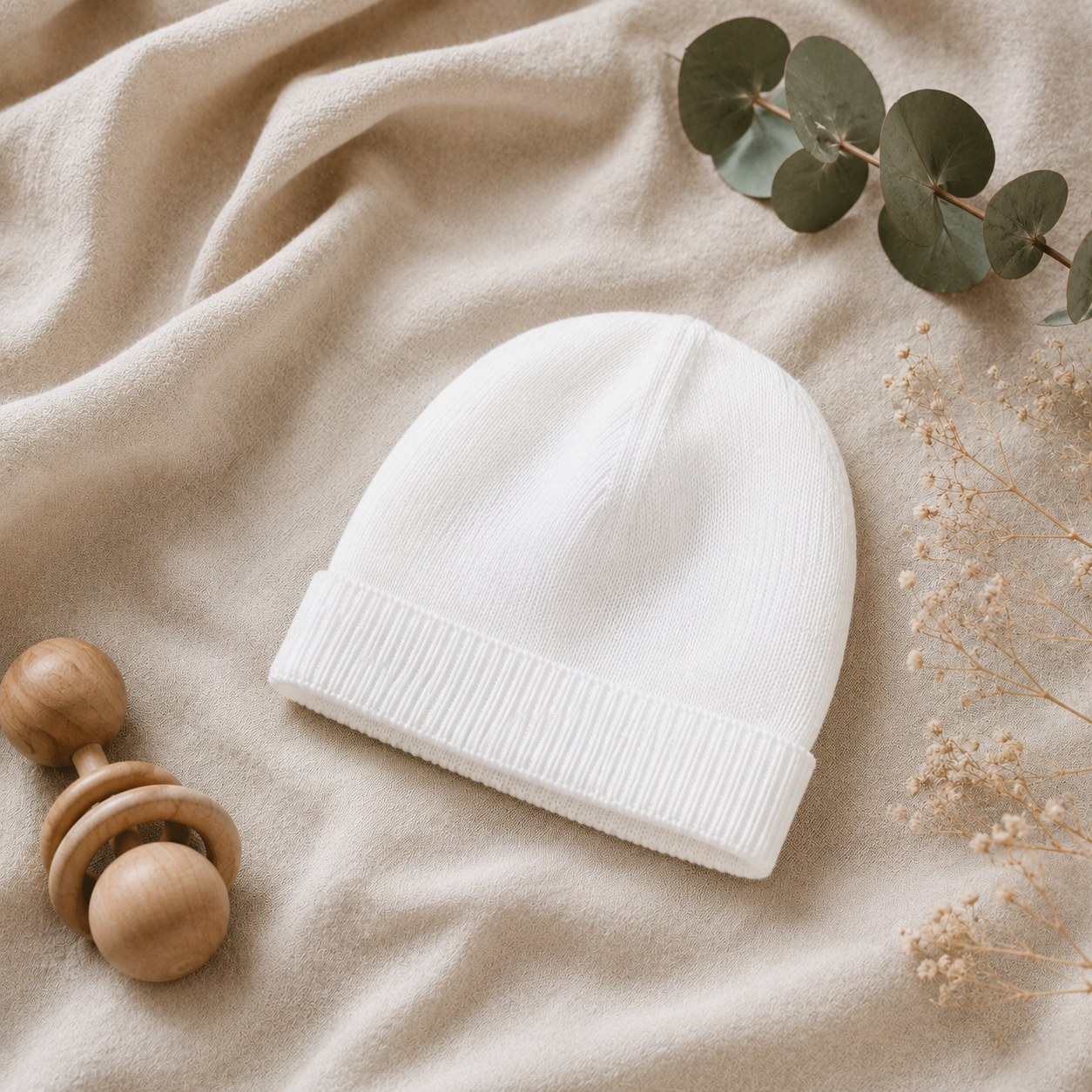 Milan Dove White Round Hat Sweater Knit Baby Beanie Hat, Organic