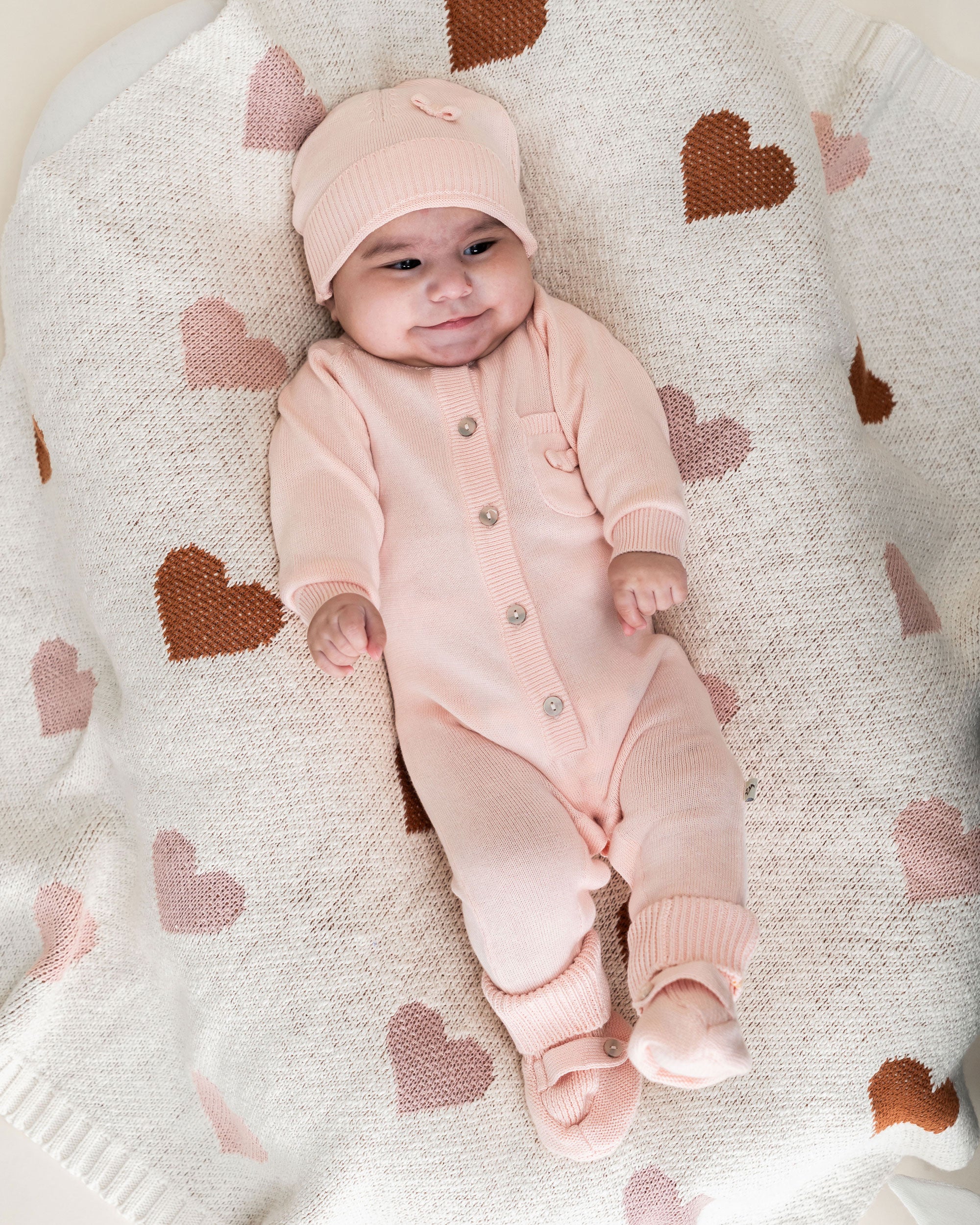 Milan Knit Classic Baby Round Beanie Hat (Organic Cotton) Blush Set