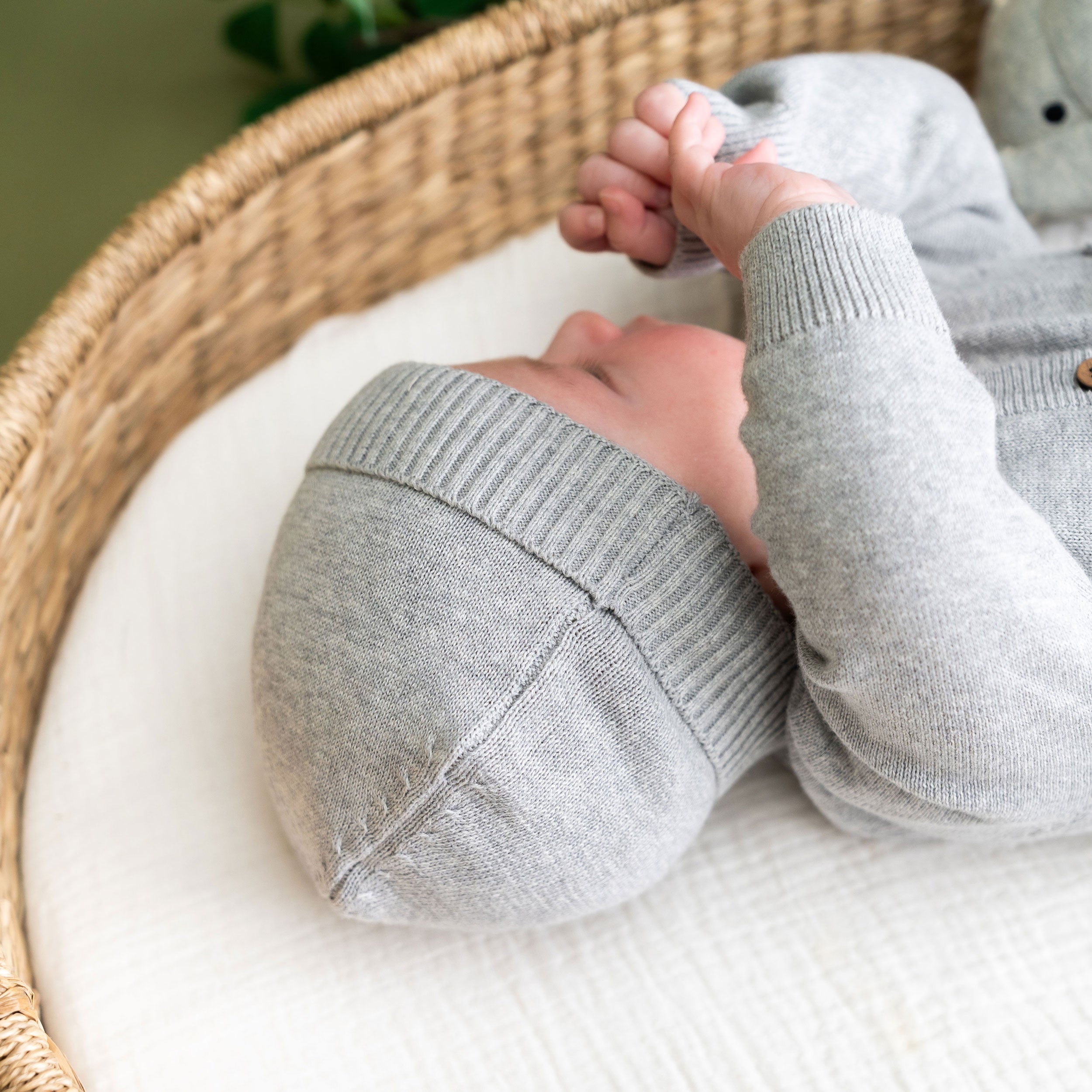 Milan Knit Classic Baby Round Beanie Hat (Organic Cotton) Grey Heather