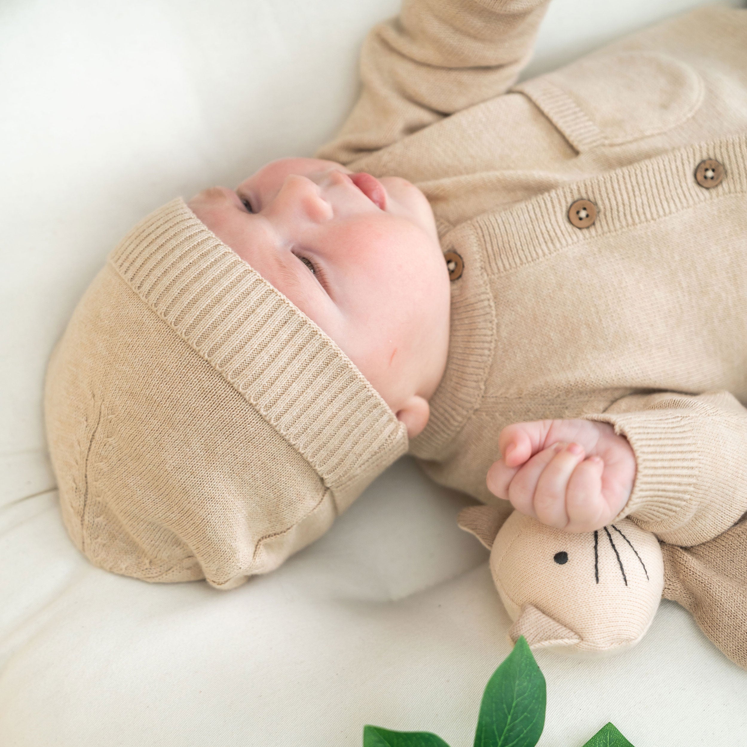 Milan Knit Classic Baby Round Beanie Hat (Organic Cotton) Oat Heather