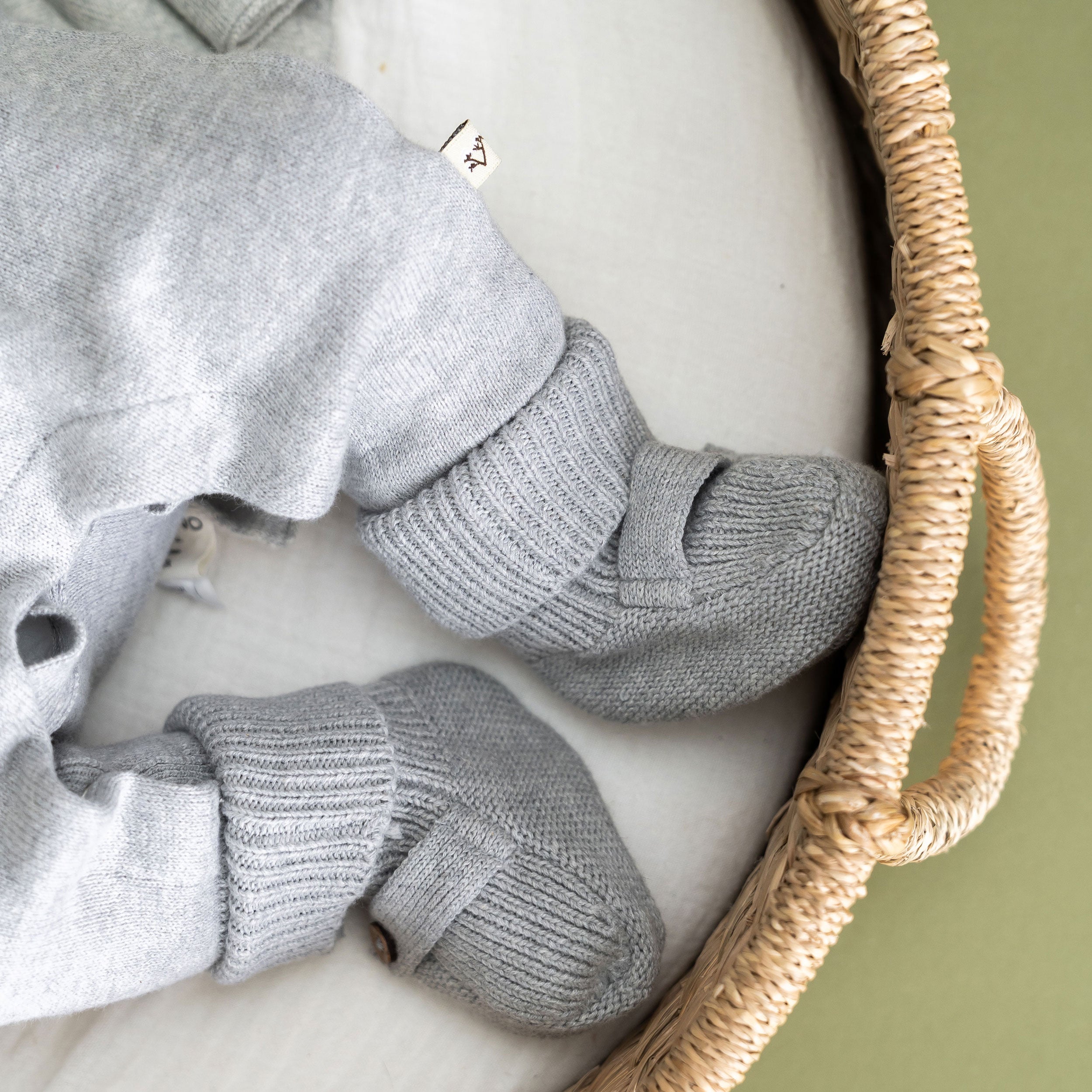 Heather Grey Milan Knit Cozy Baby Booties (Organic Cotton)