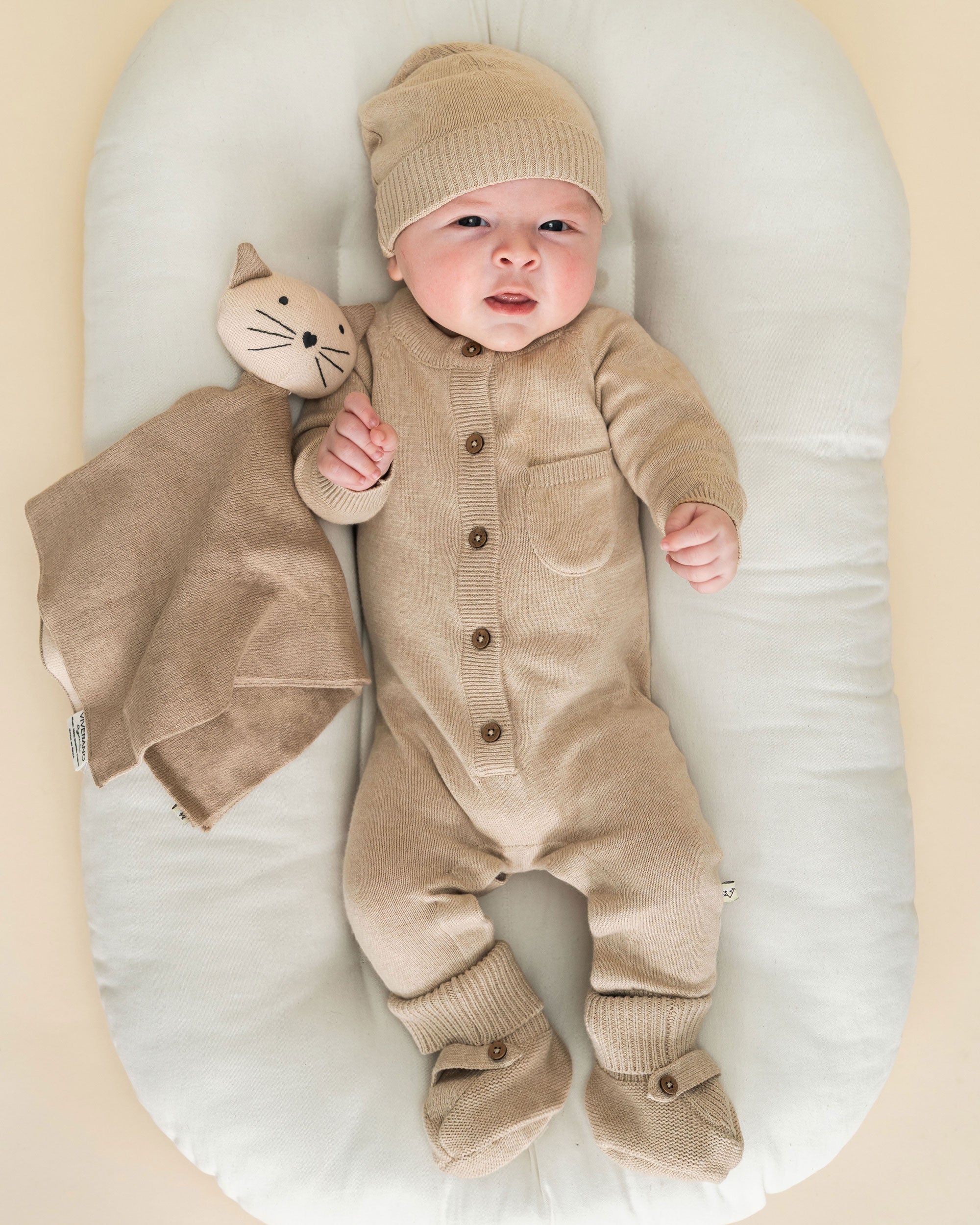 Oat Heather Milan Knit Cozy Baby Booties (Organic Cotton) Full Set Model