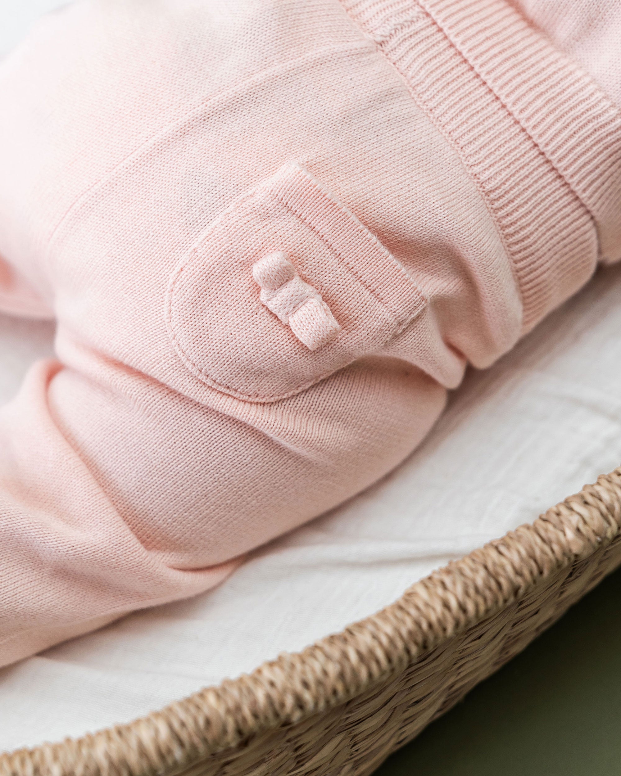 Blush Milan Knit Baby Pocket Pants (Organic Cotton) Bow Detail