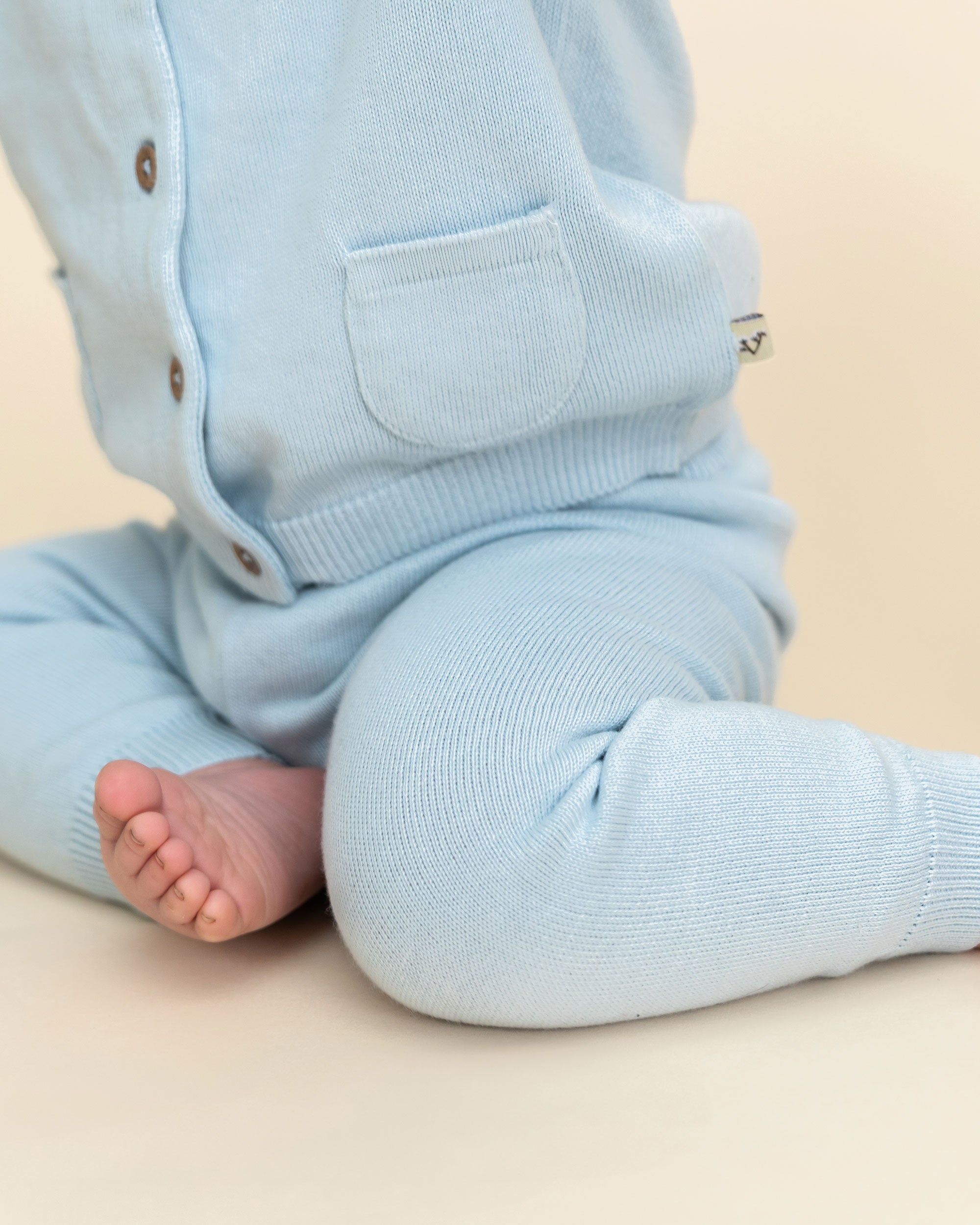 Sky Blue Milan Knit Baby Pocket Pants (Organic Cotton) Texture
