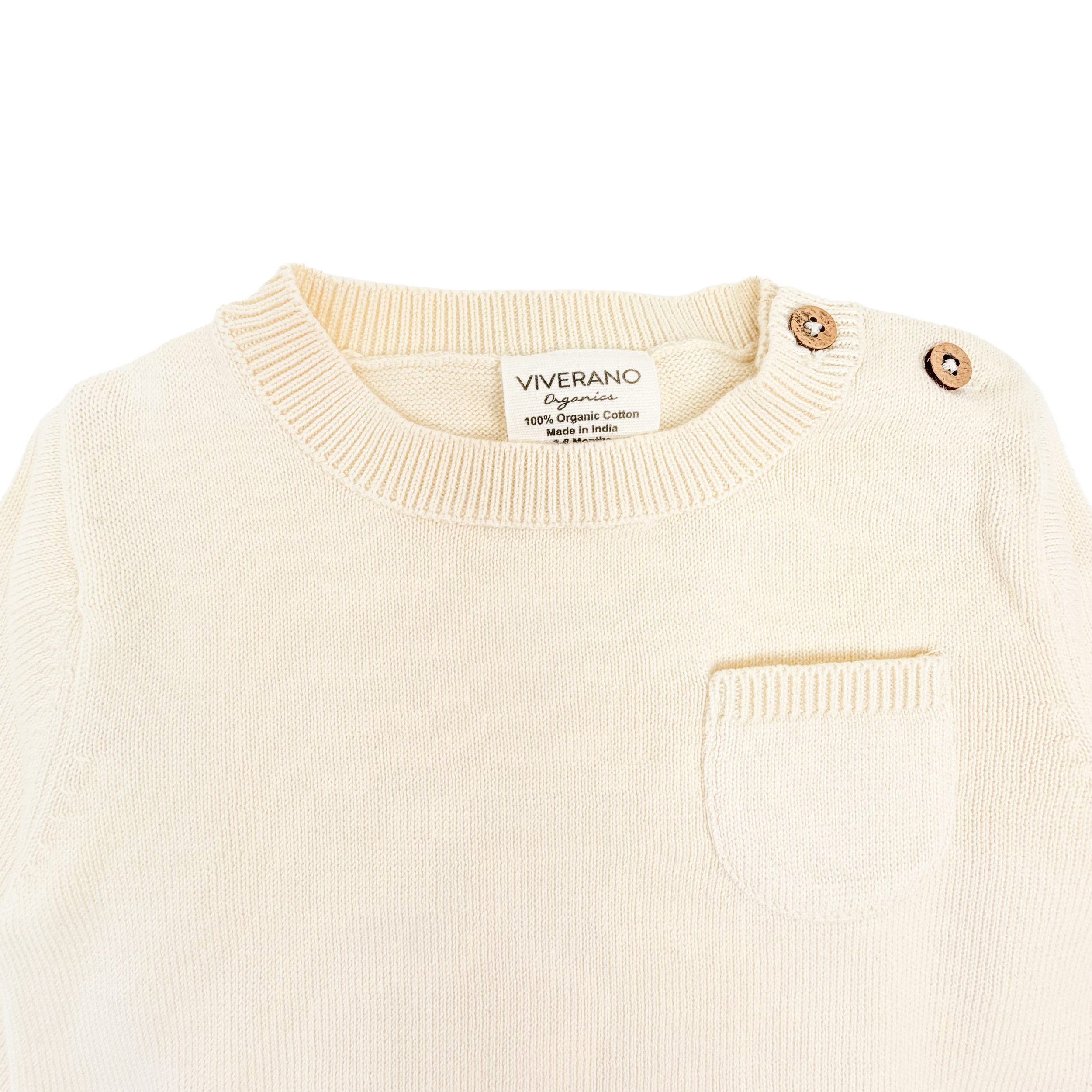 Milan Knit Baby Side Button Pullover (Organic Cotton) - Cream Detail