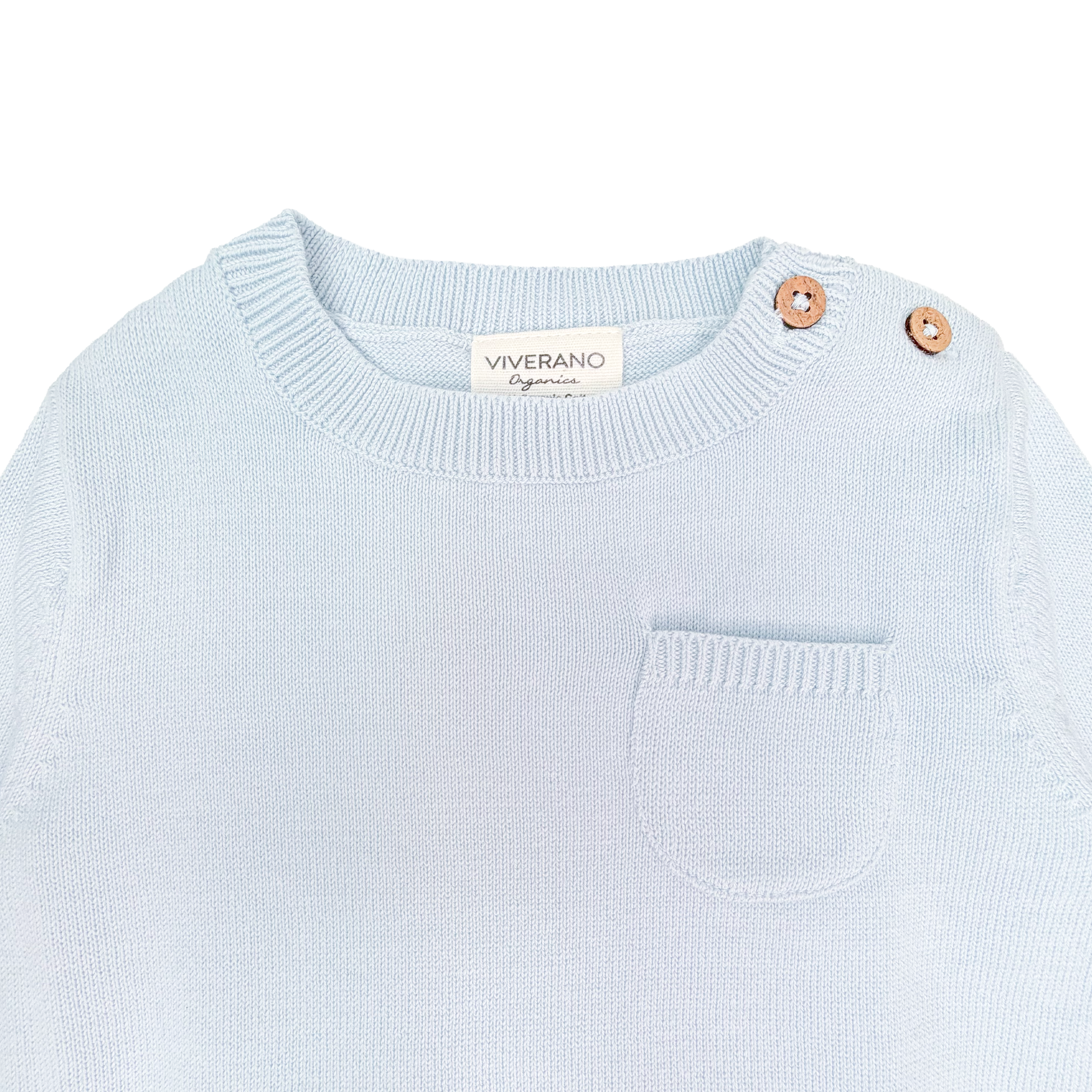 Milan Knit Baby Side Button Pullover (Organic Cotton) - Sky Blue Detail
