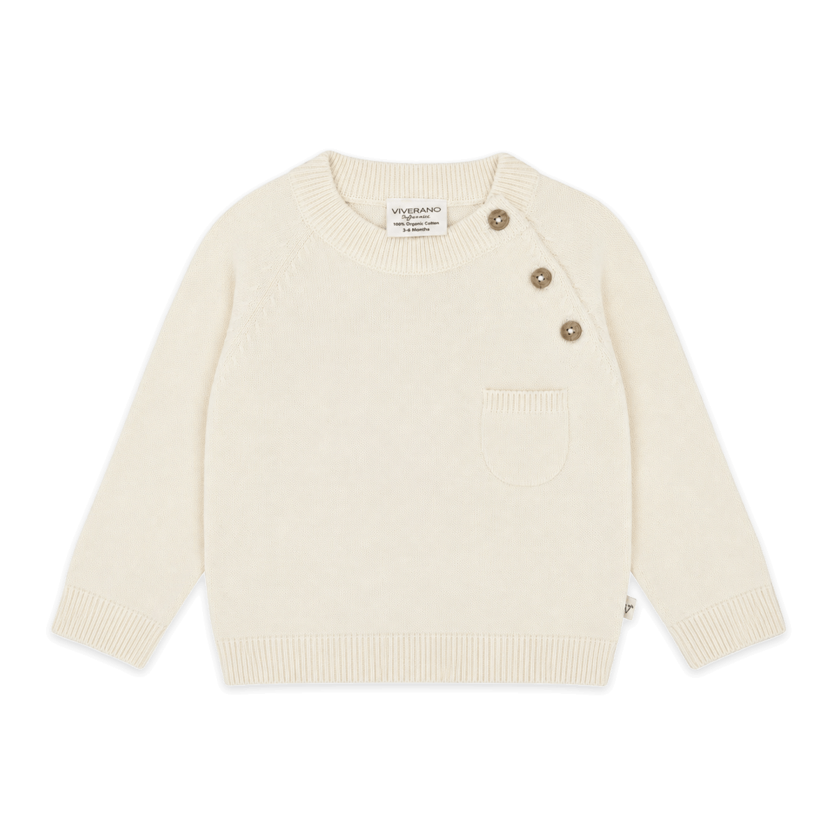 Organic Cotton Milan Raglan Button Knit Baby Pullover Sweater in Cream