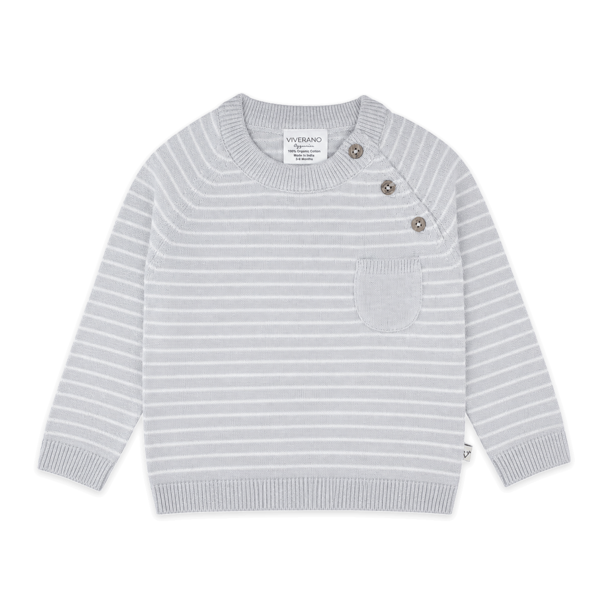 Organic Cotton Milan Raglan Button Knit Baby Pullover Sweater in Heather Grey