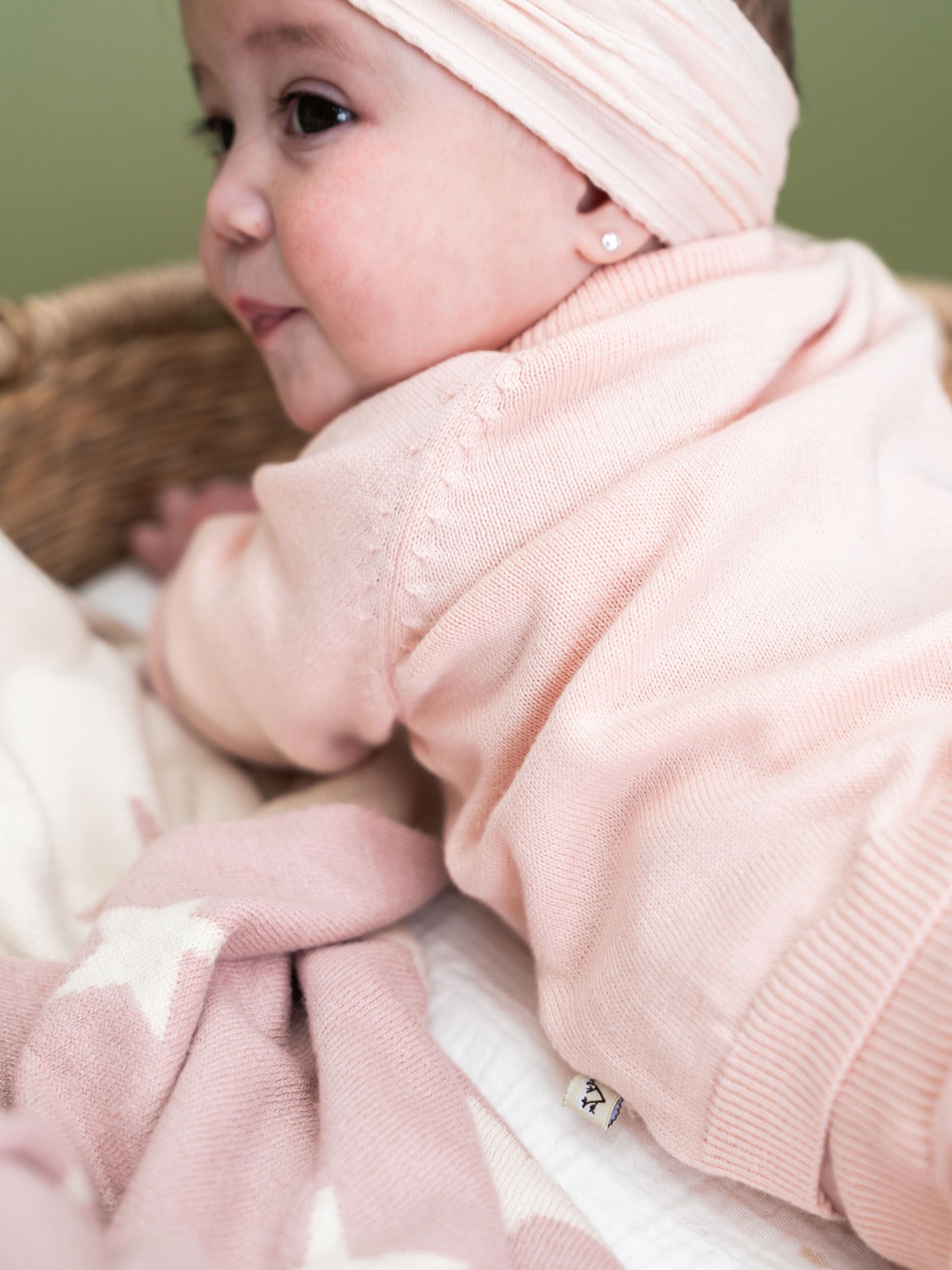 Blush Milan Knit Baby Button Cardigan Sweater (Organic Cotton) Texture Back