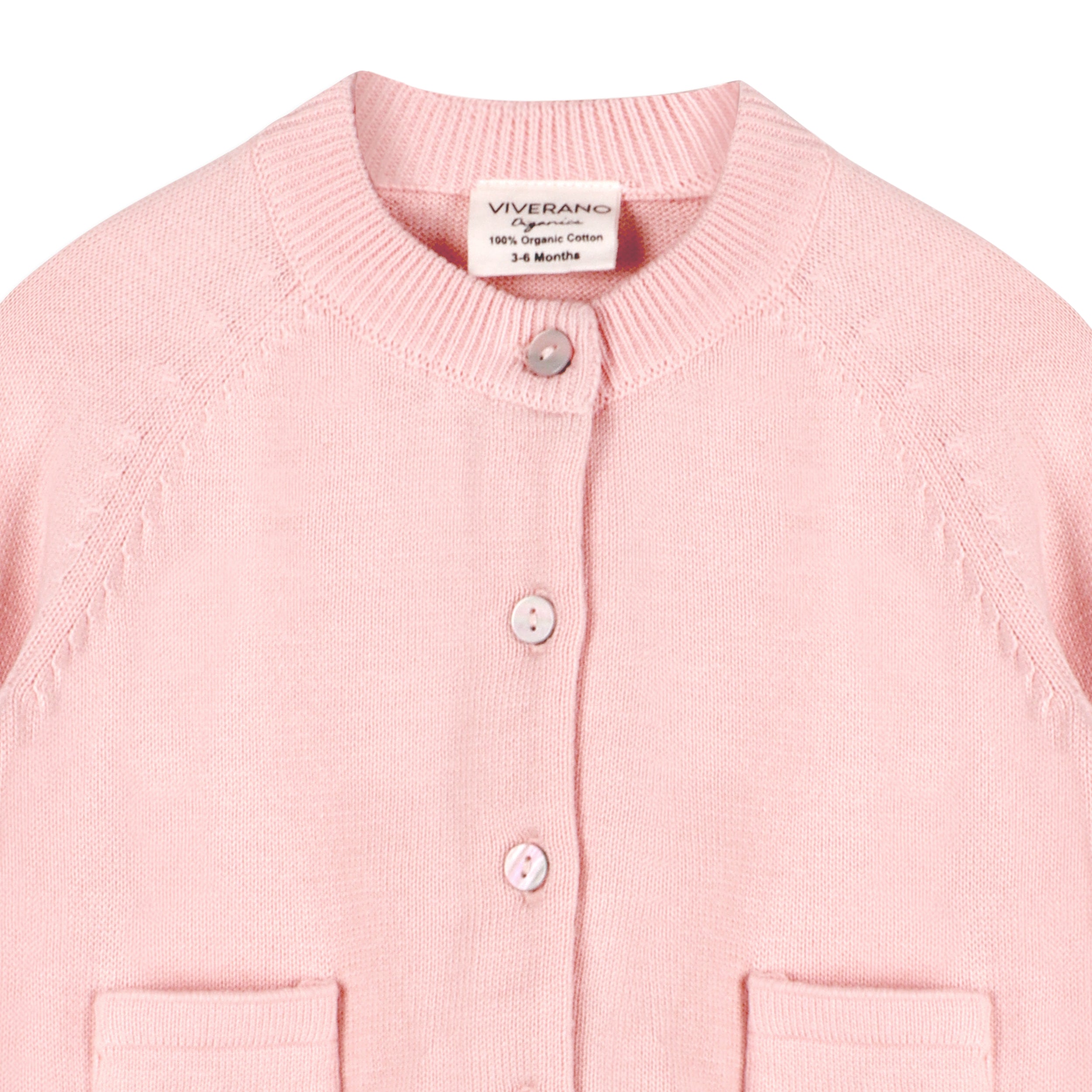 Blush Milan Knit Baby Button Cardigan Sweater (Organic Cotton) Top Detail