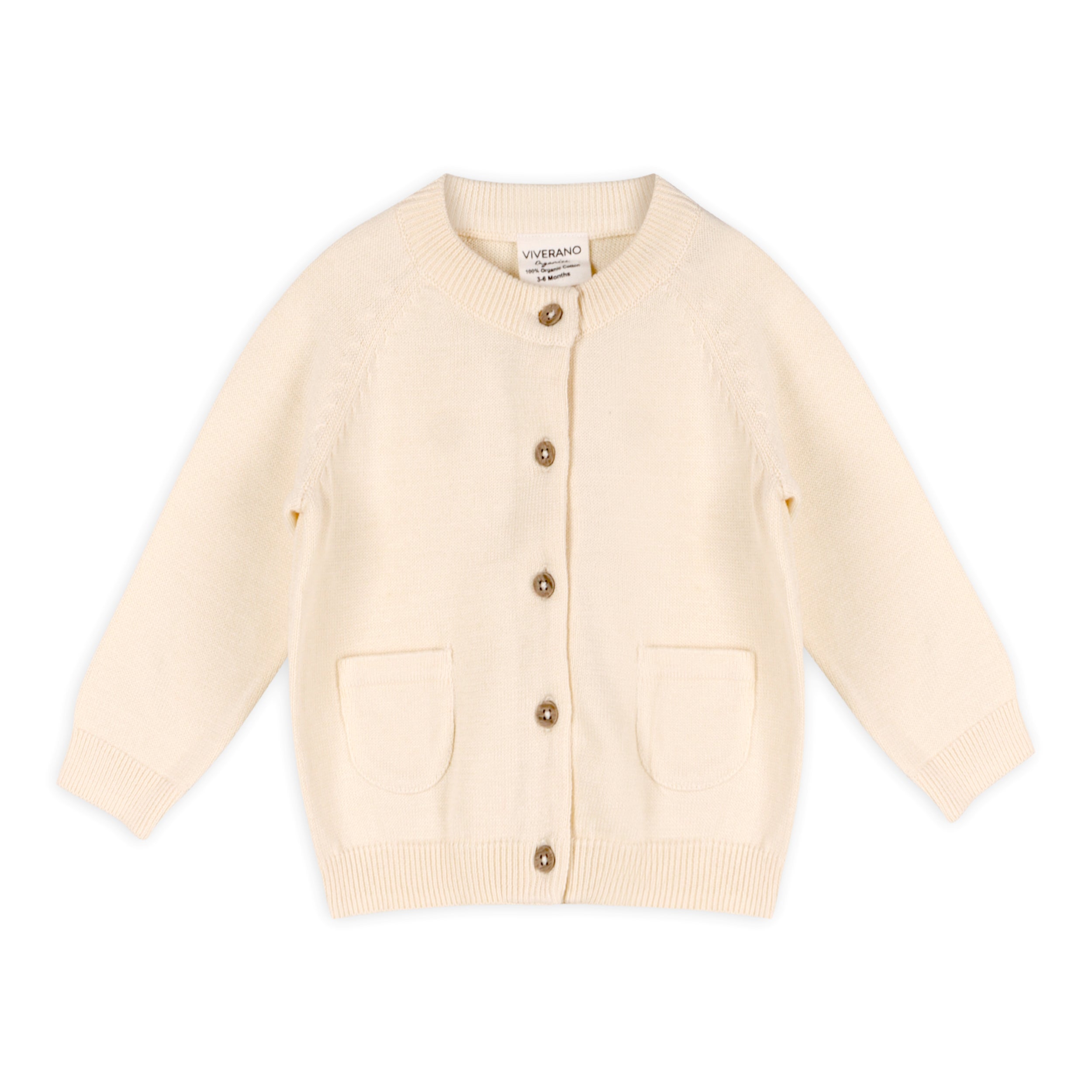Cream Viverano Organic Cotton Knit Button Cardigan Sweater for Babies