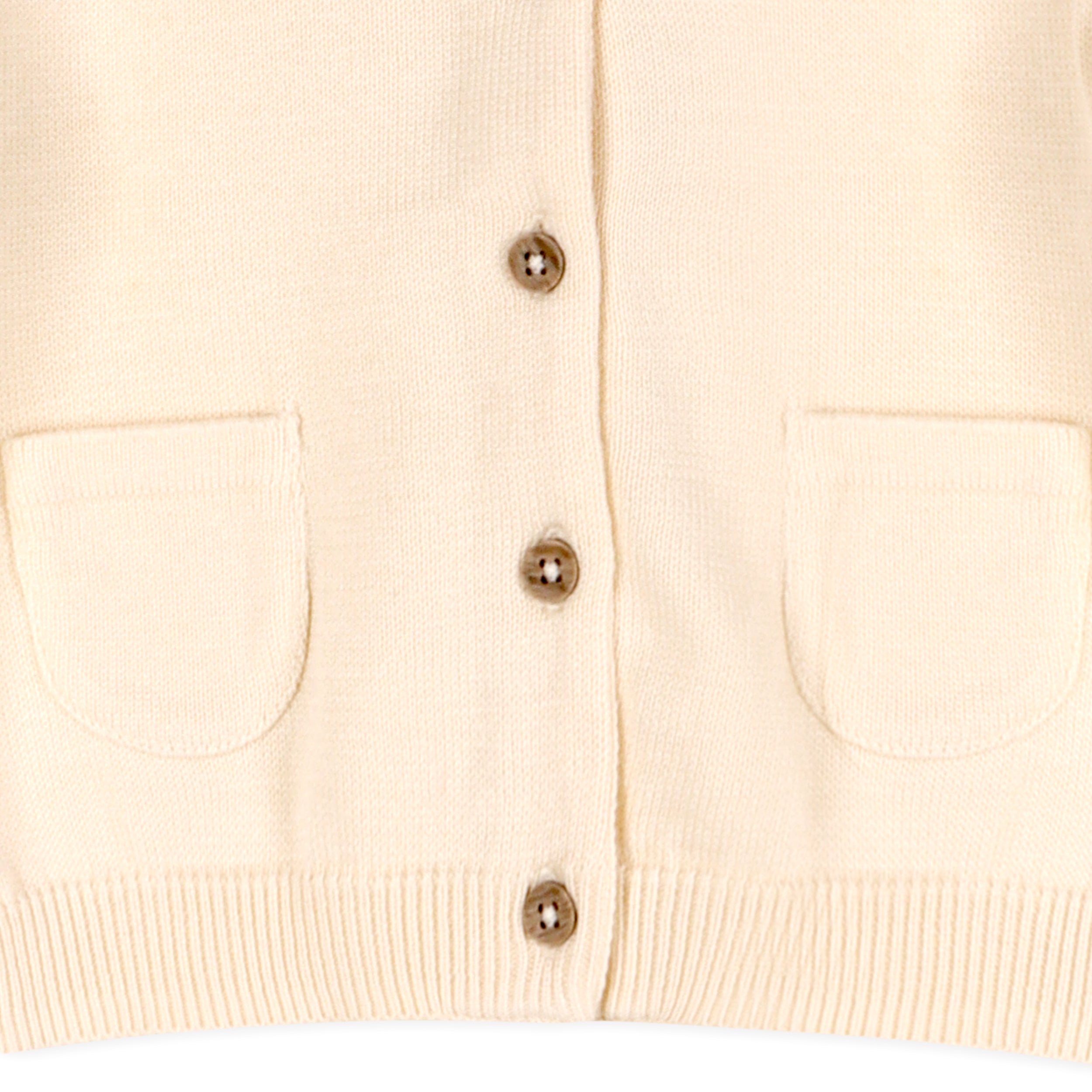 Cream Milan Knit Baby Button Cardigan Sweater (Organic Cotton) Pocket Detail