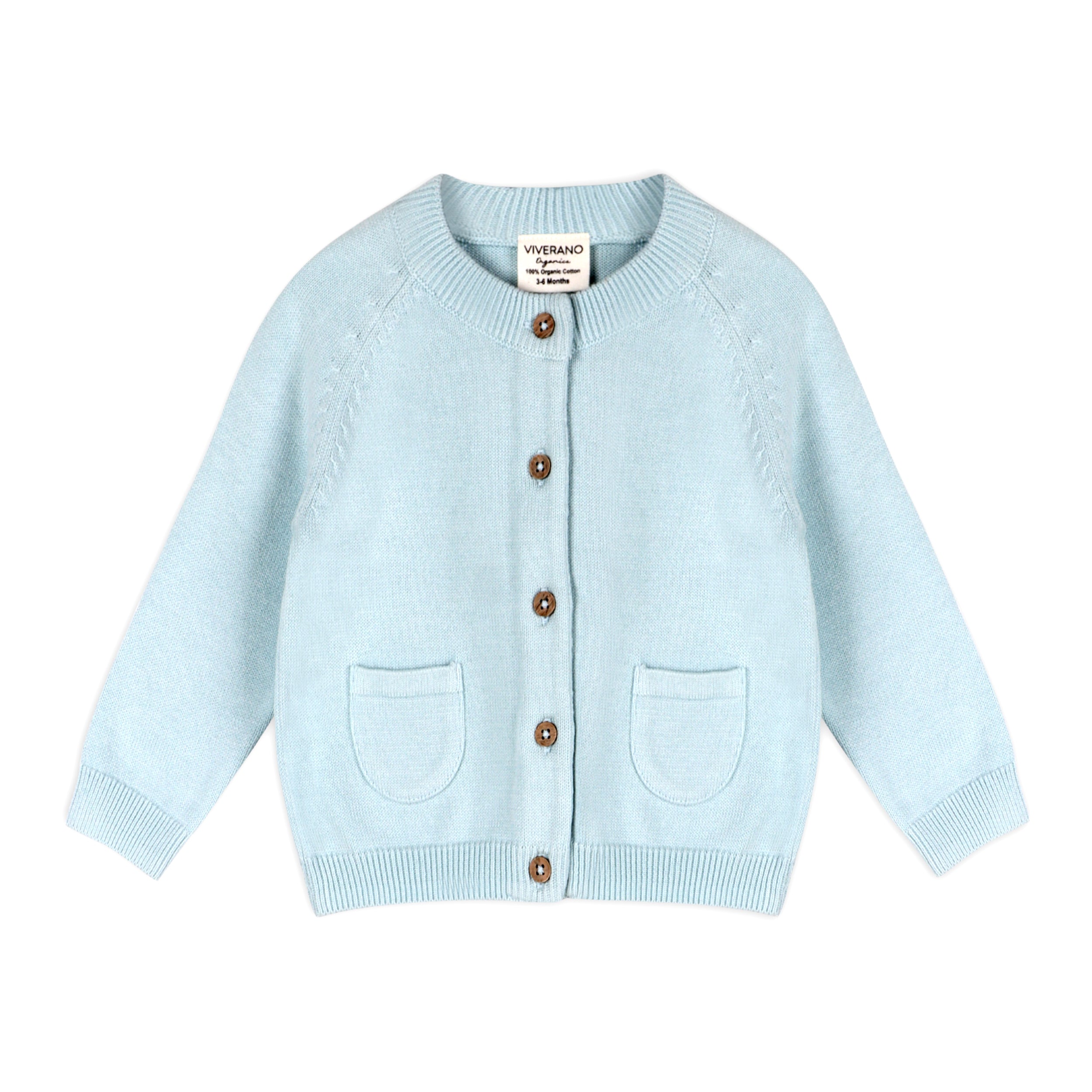 Sky Blue Viverano Organic Cotton Knit Button Cardigan Sweater for Babies