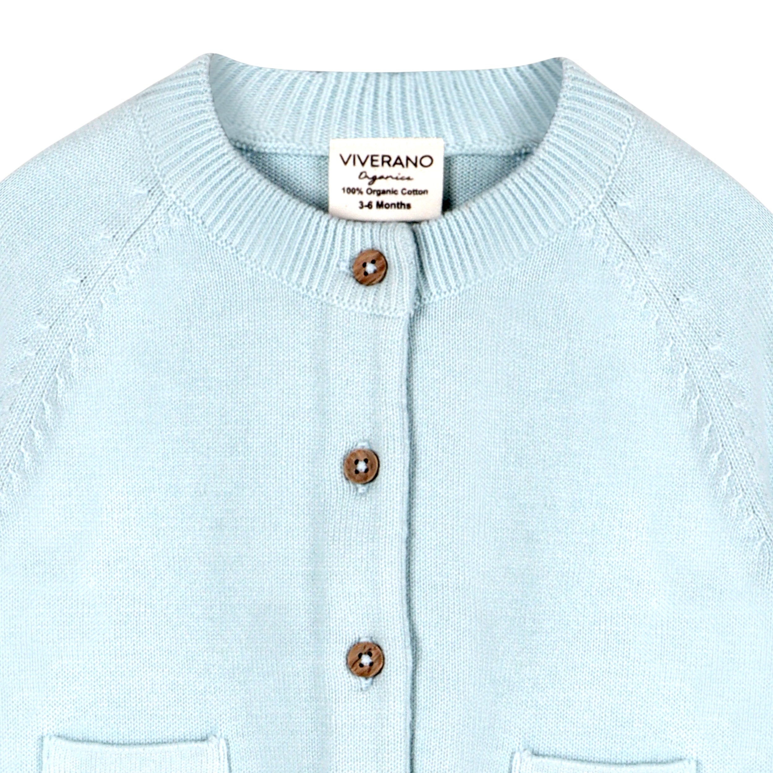 Sky Blue Milan Knit Baby Button Cardigan Sweater (Organic Cotton) Top Detail