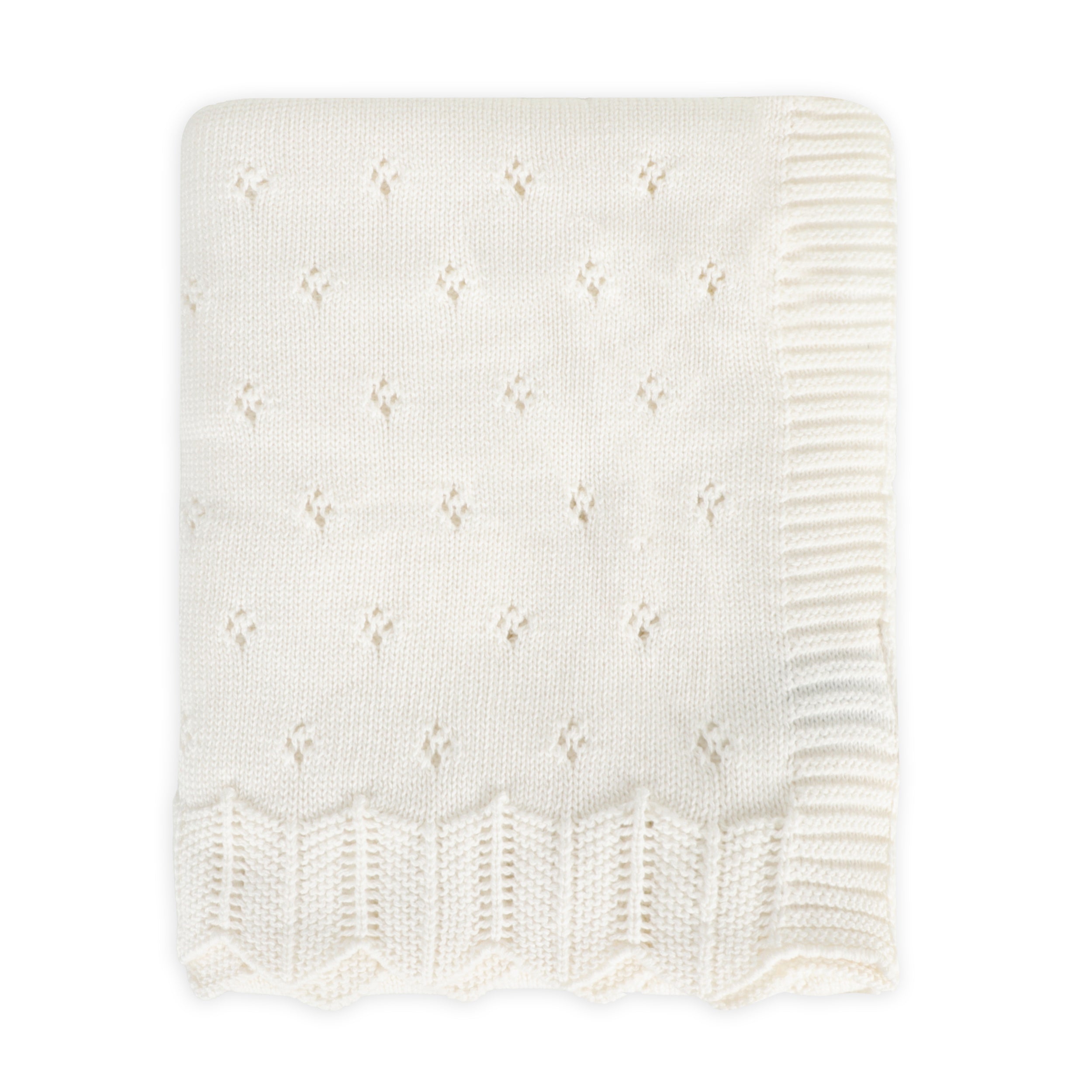 Milan Dove White Classic Pointelle Knit Baby Blanket (Organic Cotton) - Folded