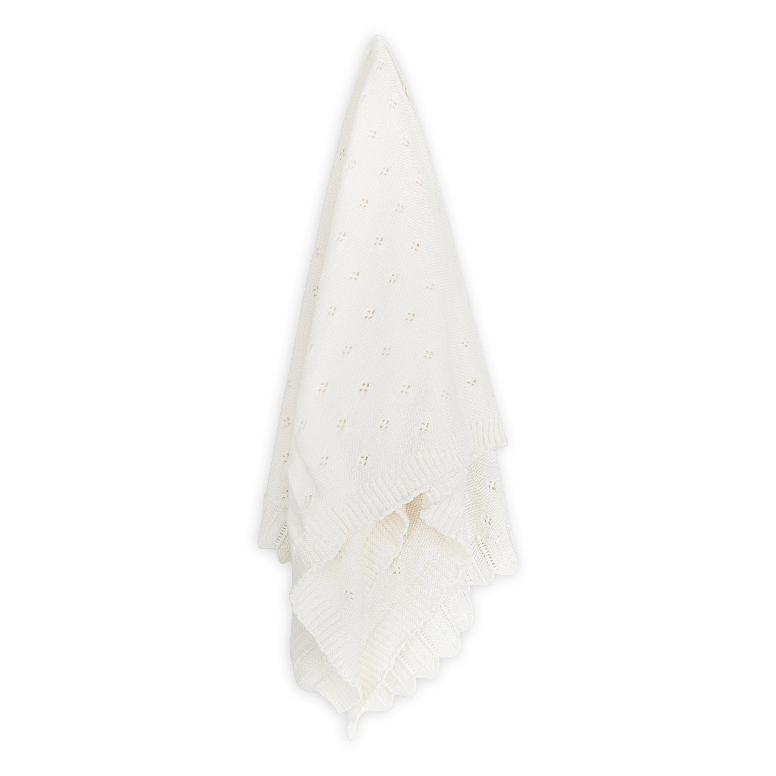 Milan Dove White Classic Pointelle Knit Baby Blanket (Organic Cotton) - Texture