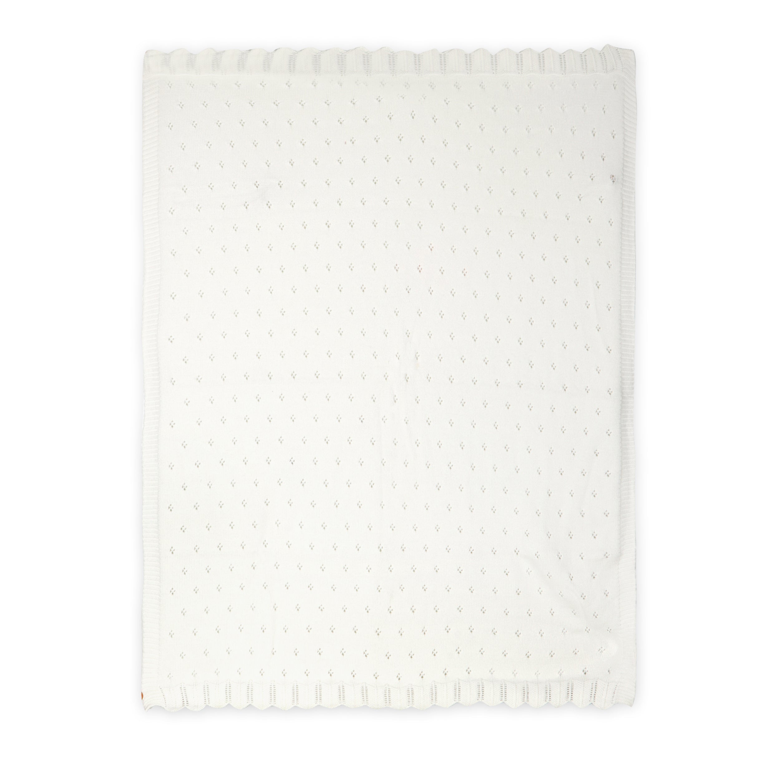 Milan Dove White Classic Pointelle Knit Baby Blanket (Organic Cotton) - Flat
