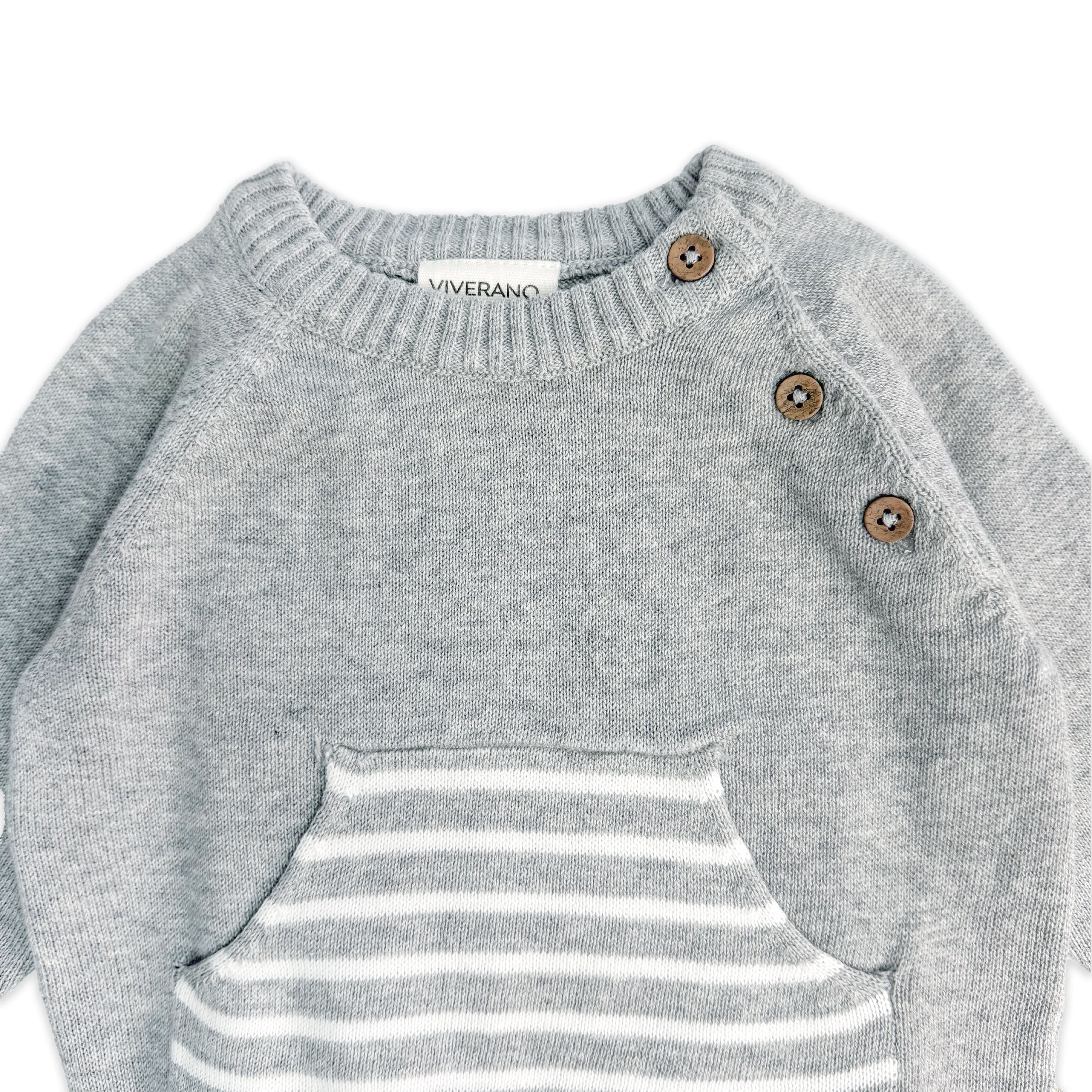 Heather Grey Milan Knit Baby Kangaroo Pocket Pullover (Organic Cotton) - Detail