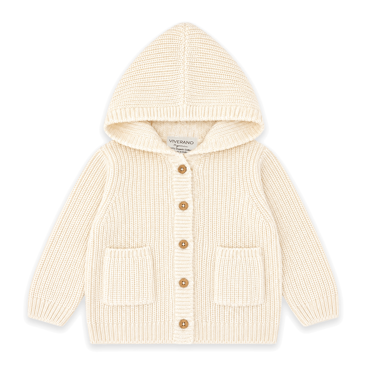 Milan Knit Baby Hooded Button Jacket (Organic Cotton) - Cream