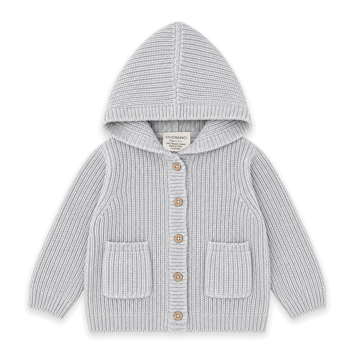 Milan Knit Baby Hooded Button Jacket (Organic Cotton) - Heather Grey