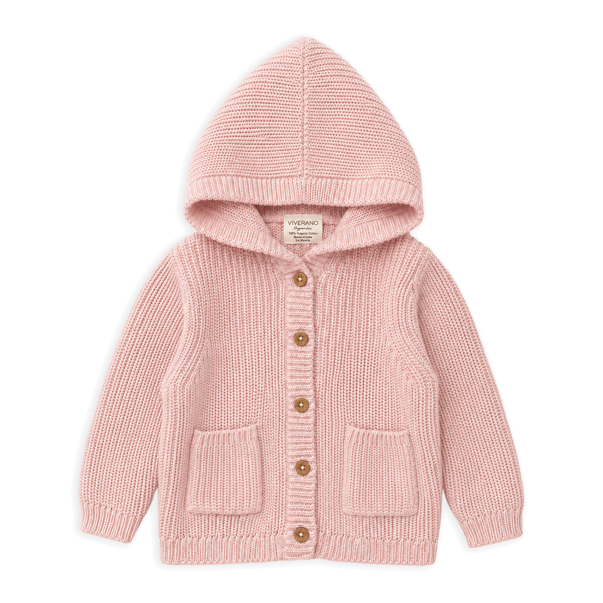 Organic Cotton Milan Knit Baby Hooded Button Jacket, Blush