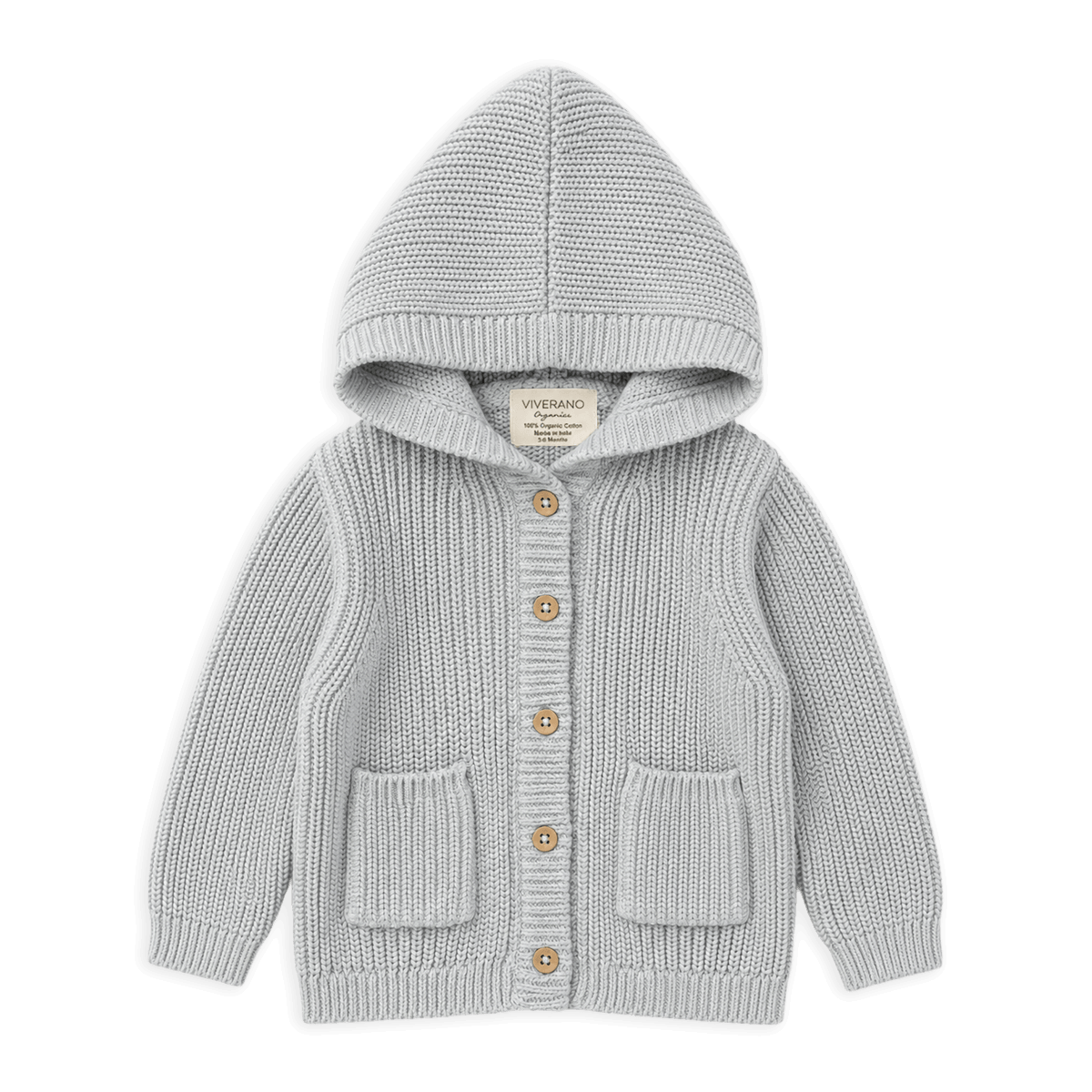 Organic Cotton Milan Knit Baby Hooded Button Jacket, Heather Grey