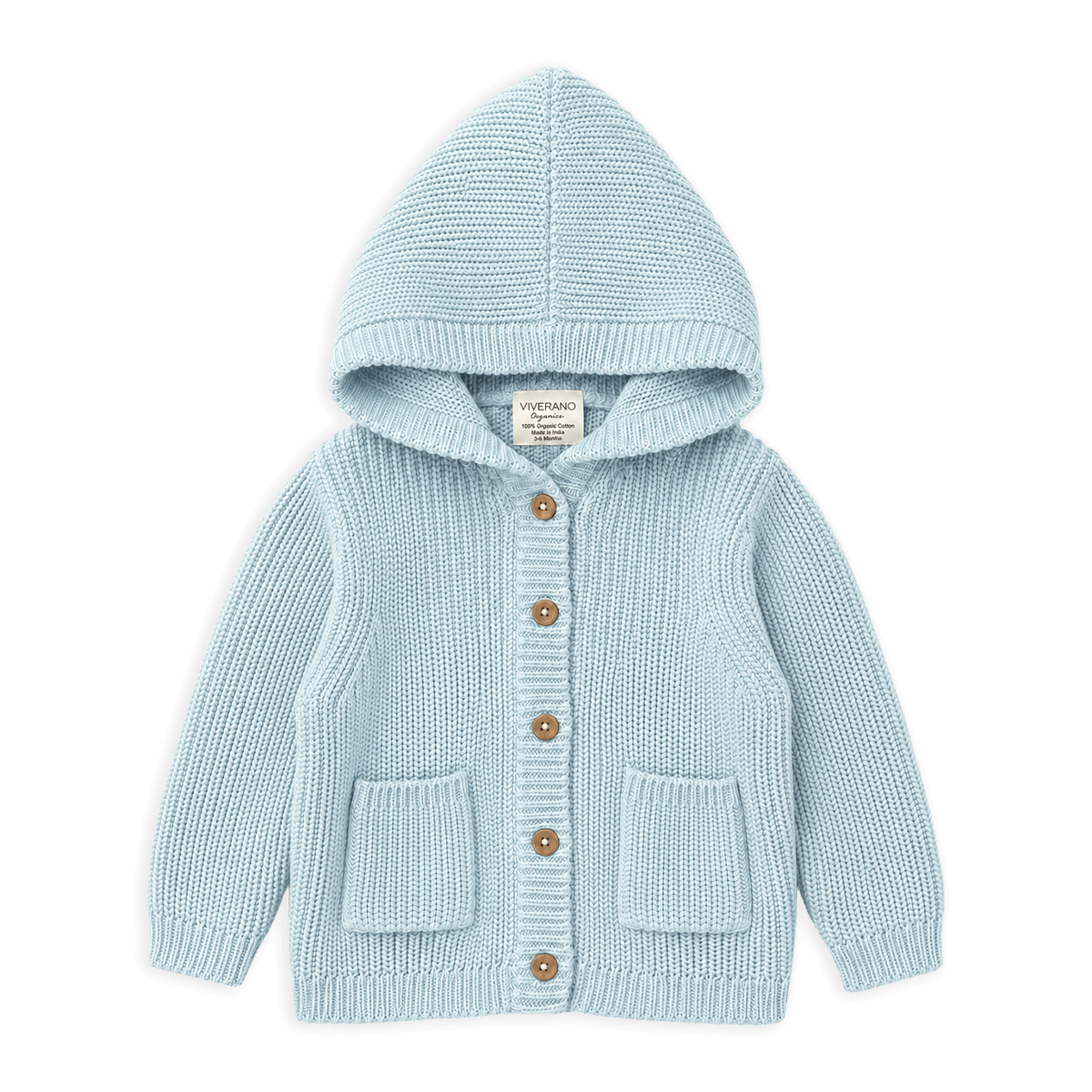 Organic Cotton Milan Knit Baby Hooded Button Jacket, Sky Blue