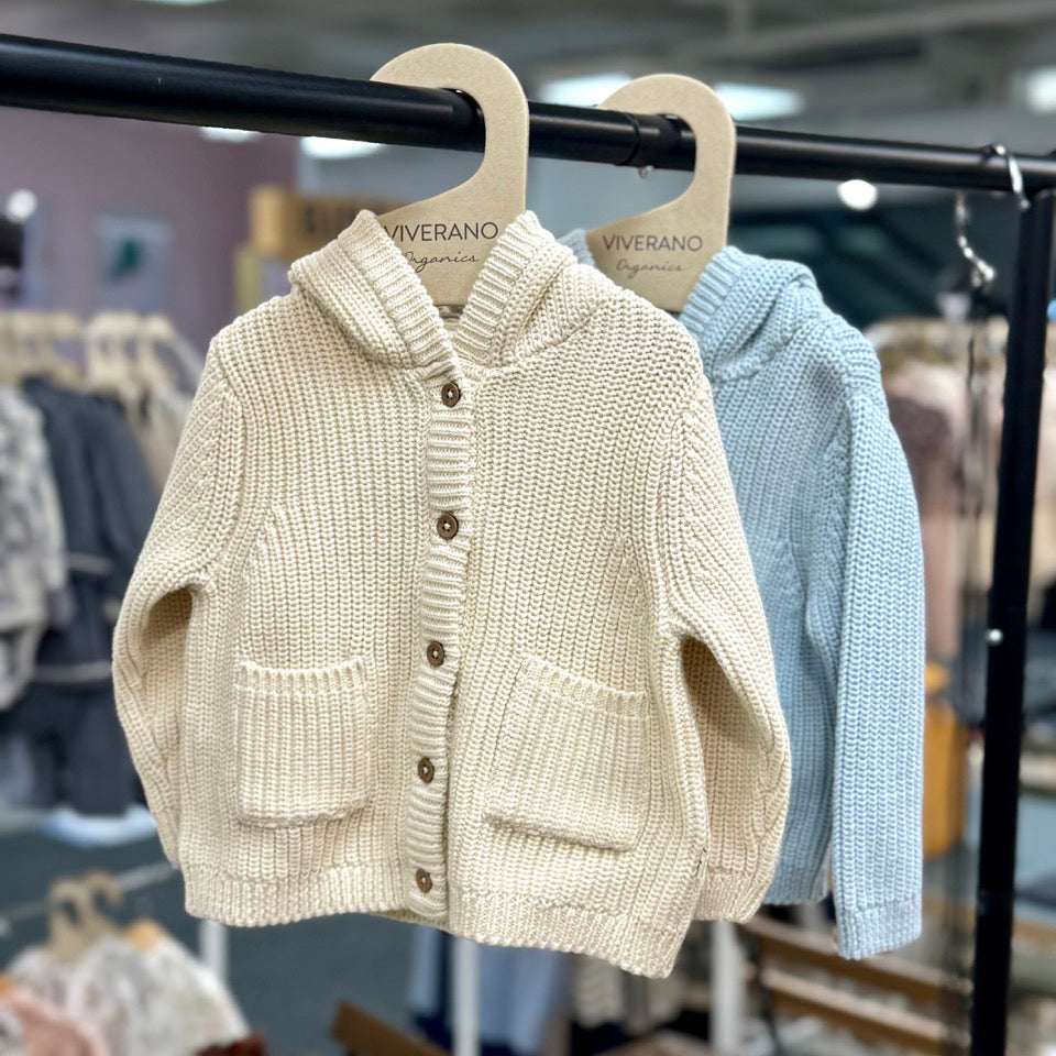 Milan Knit Baby Hooded Button Jacket (Organic Cotton) - 4 Colors
