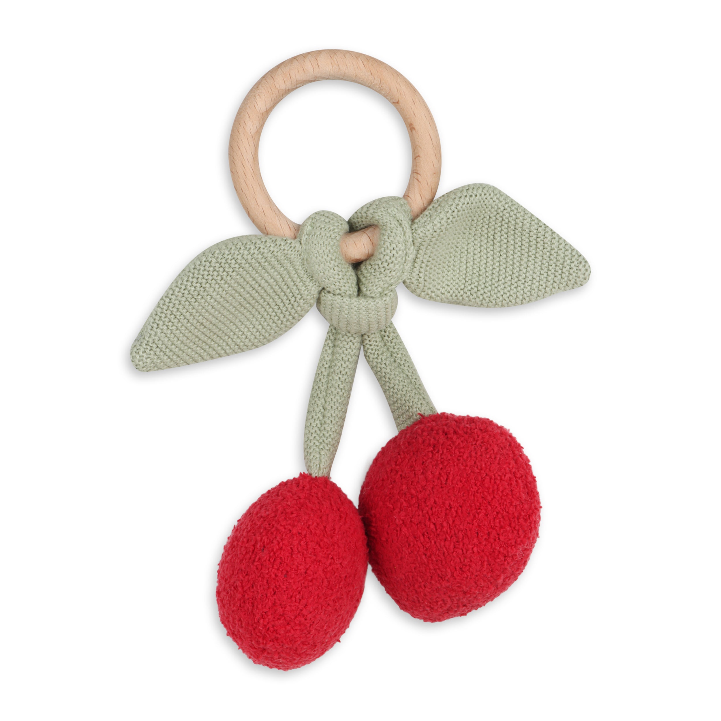 Cherry Organic Cotton Baby Ring Rattle Toy