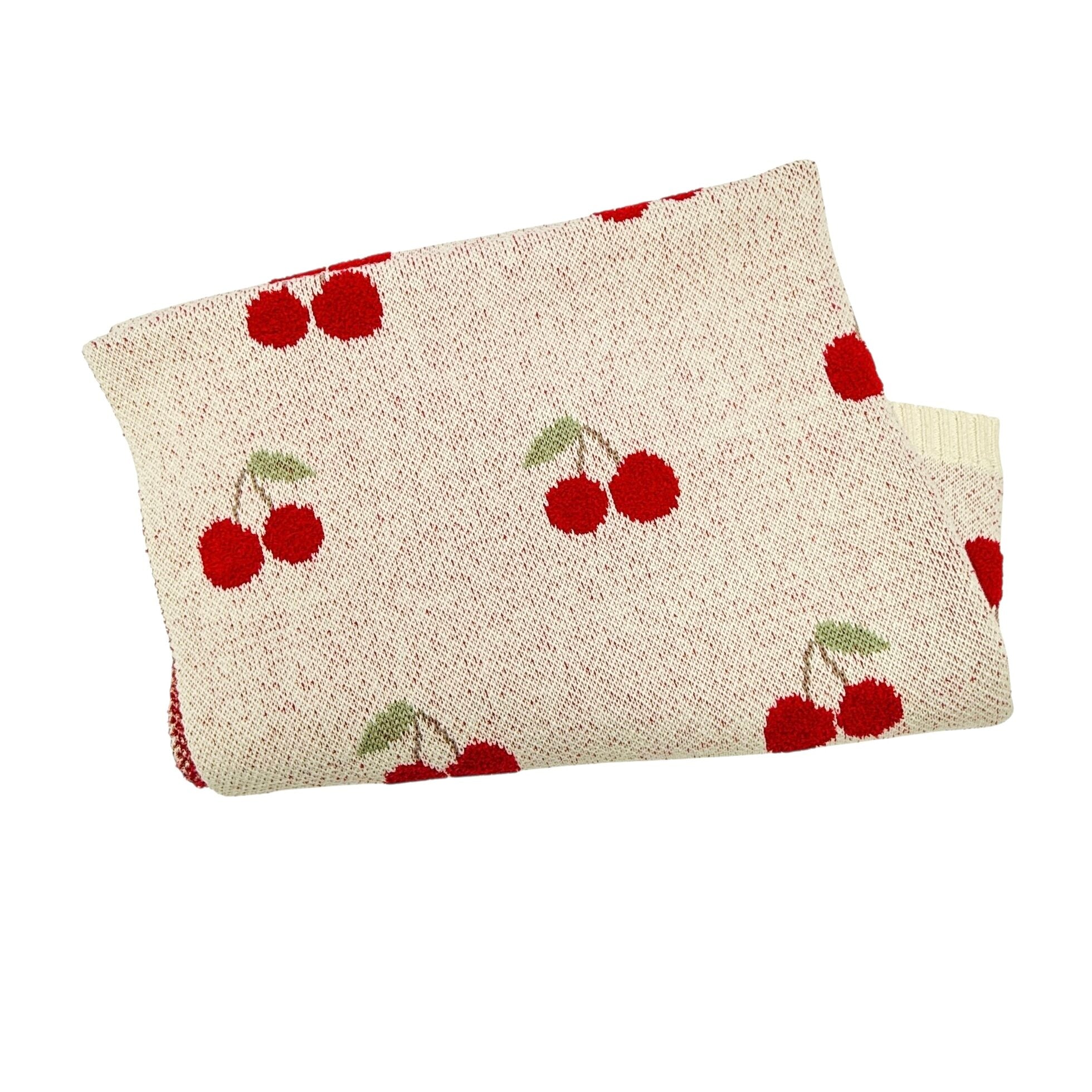 Viverano | Cherry Organic Baby Blanket + Ring Rattle Toy Gift Set