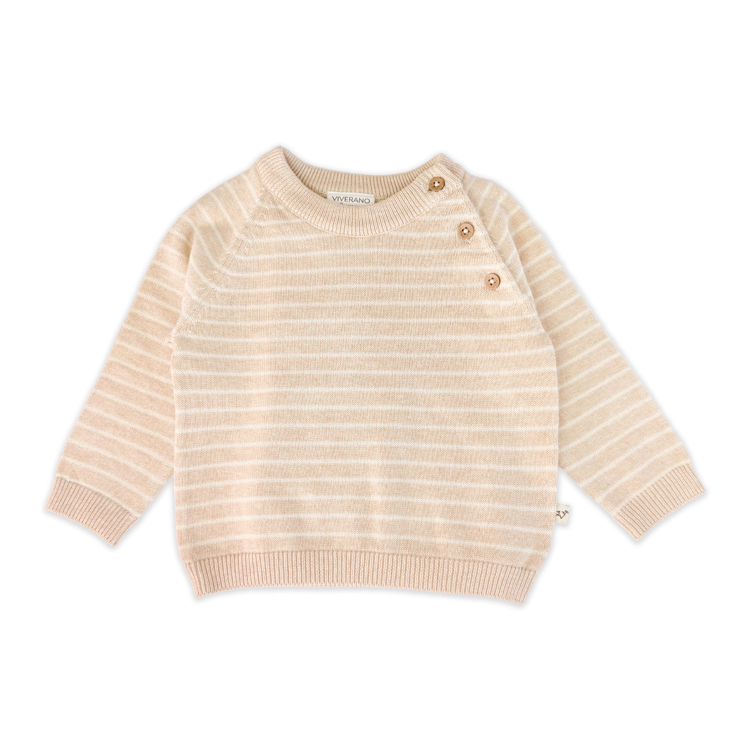 Oat Heather Milan Knit Baby Stripe Button Pullover (Organic Cotton)