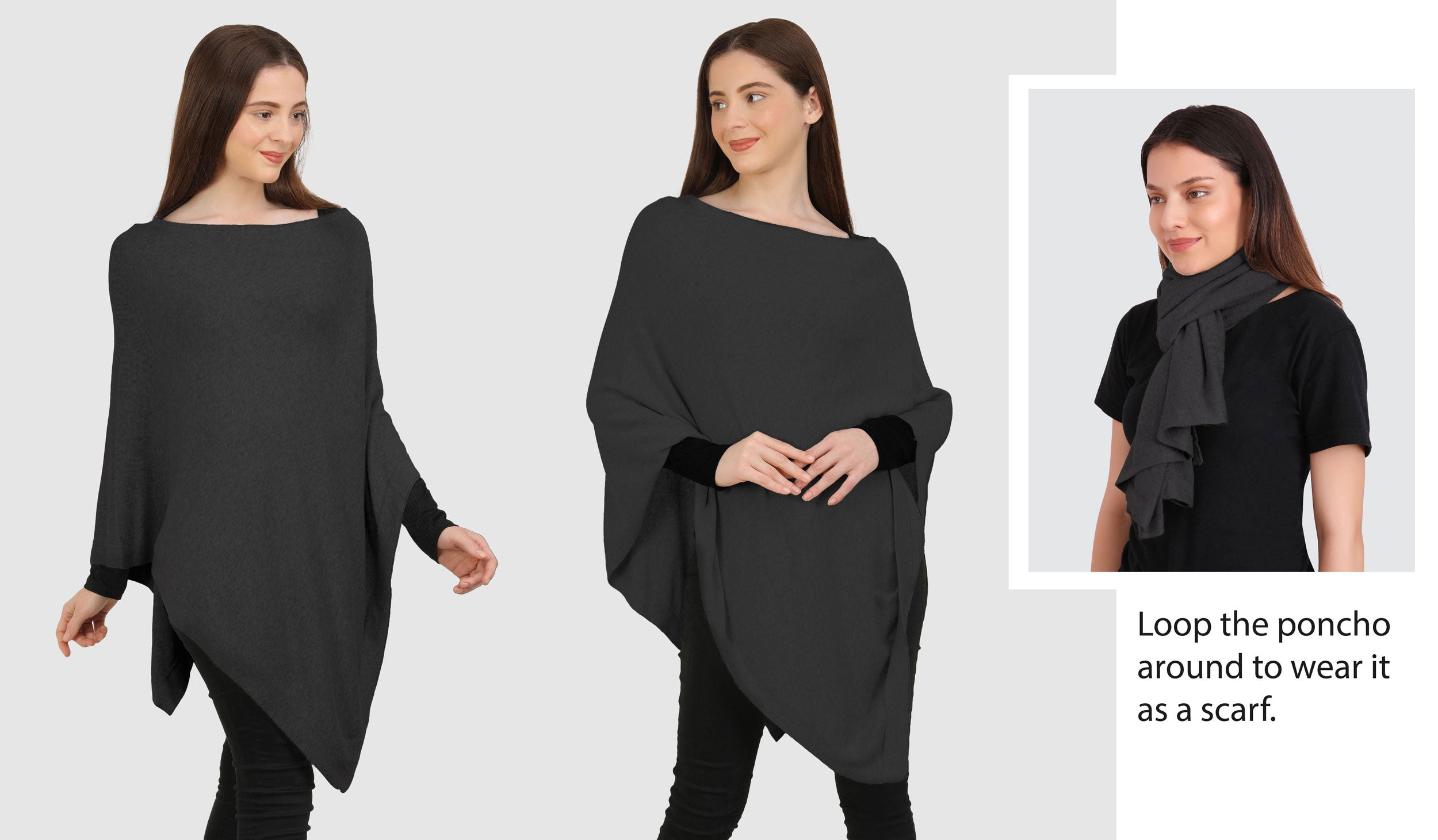 Organic Women's Boat Neck Poncho Wrap - Charcoal Heather