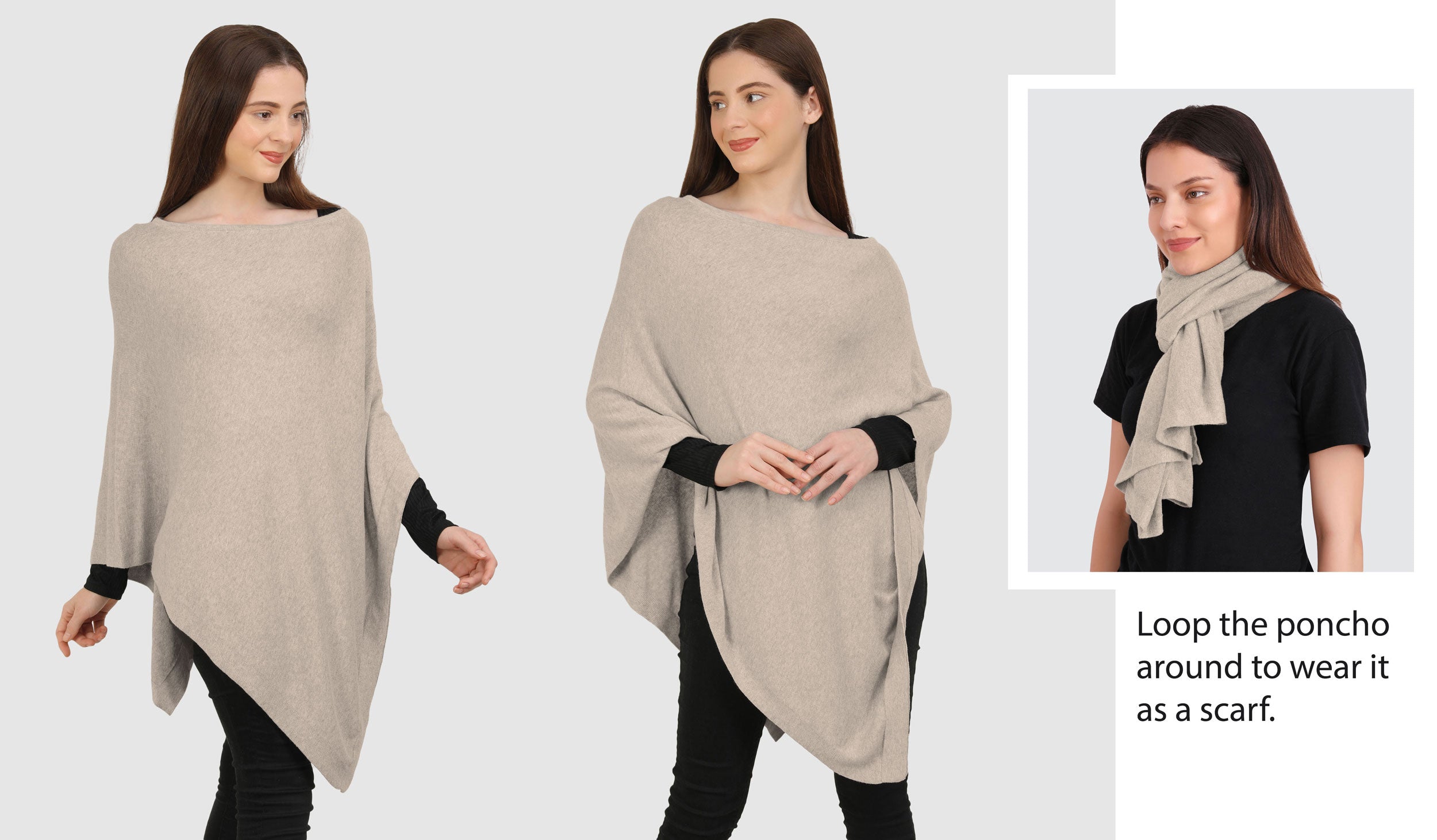 Organic Women's Boat Neck Poncho Wrap - Oatmeal Heather