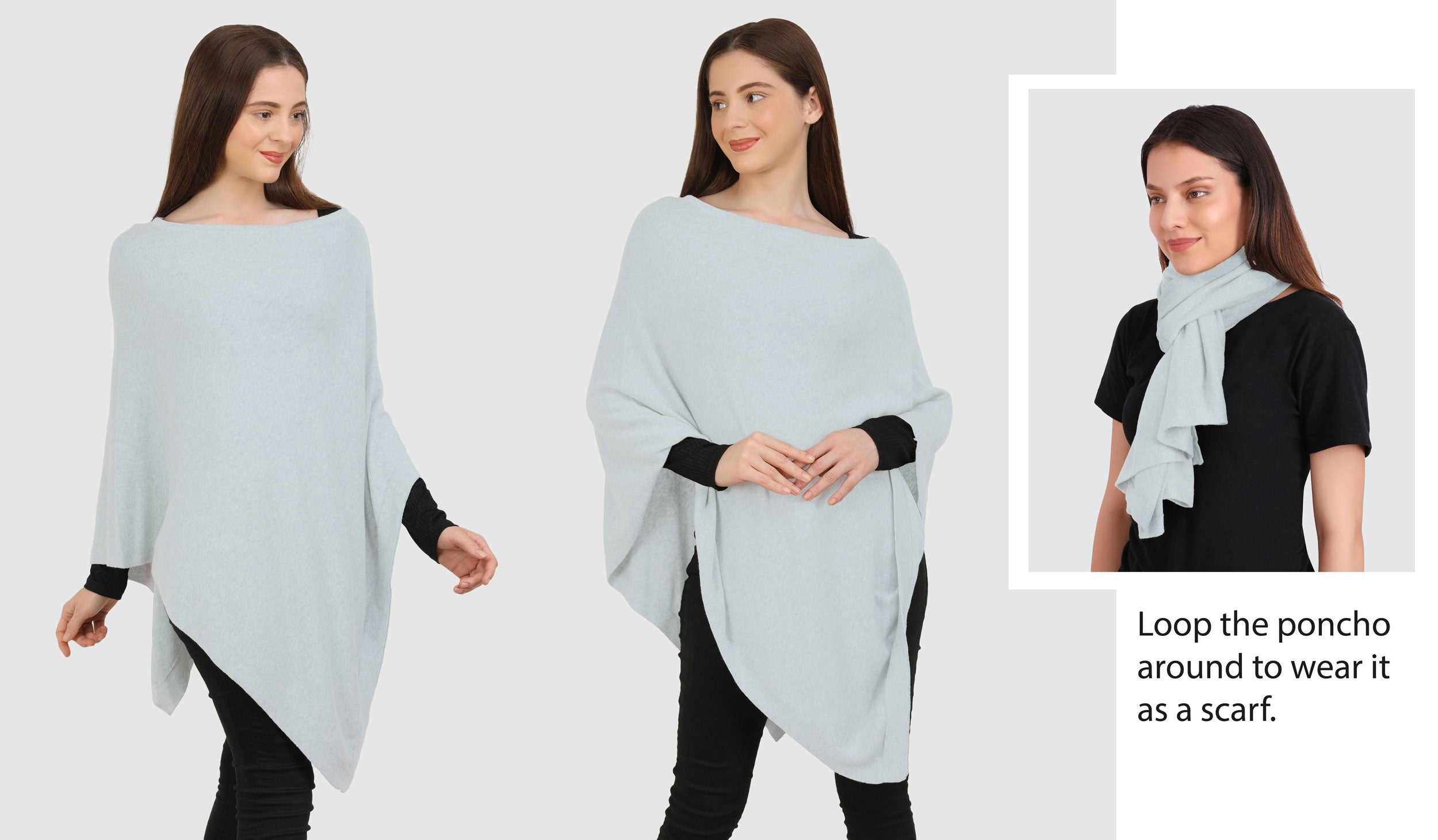 Organic Women's Boat Neck Poncho Wrap - Soft Blue