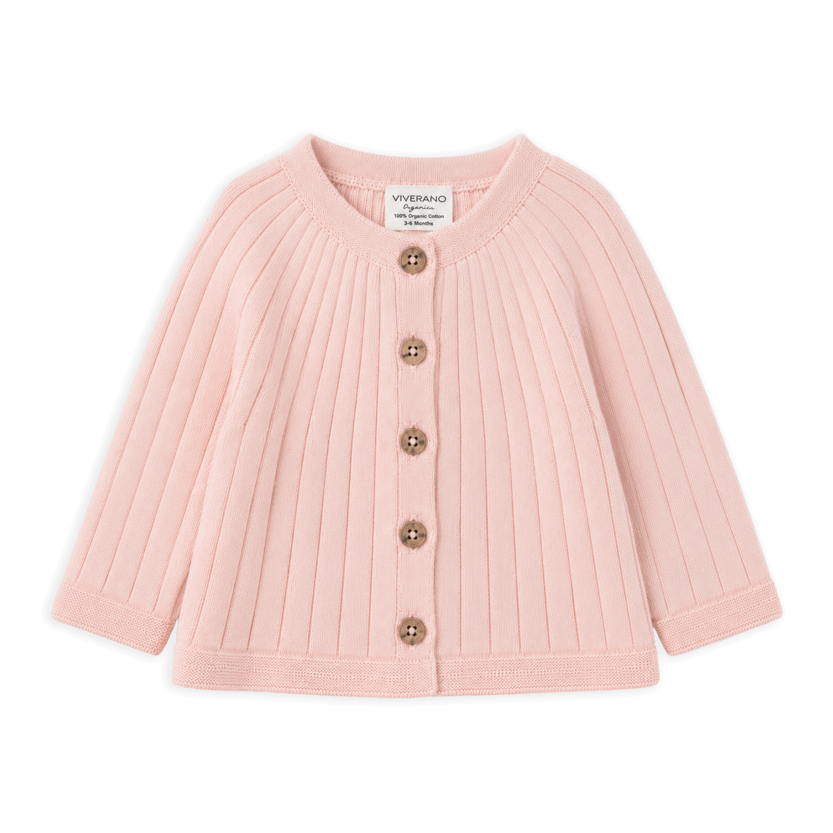 Milan Organic Ribbed Knit Baby Cardigan, Blush