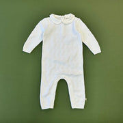 Dove White Knit Peter Pan Fancy Chevron Baby Jumpsuit (Organic) by Viverano Organics