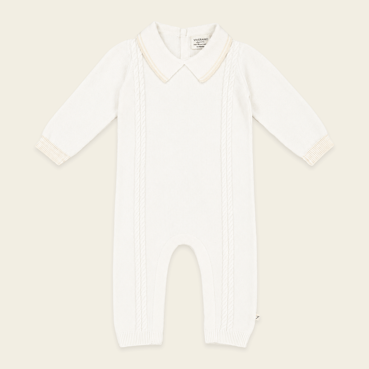 front of milan dove white cable knit baby jumpsuit 