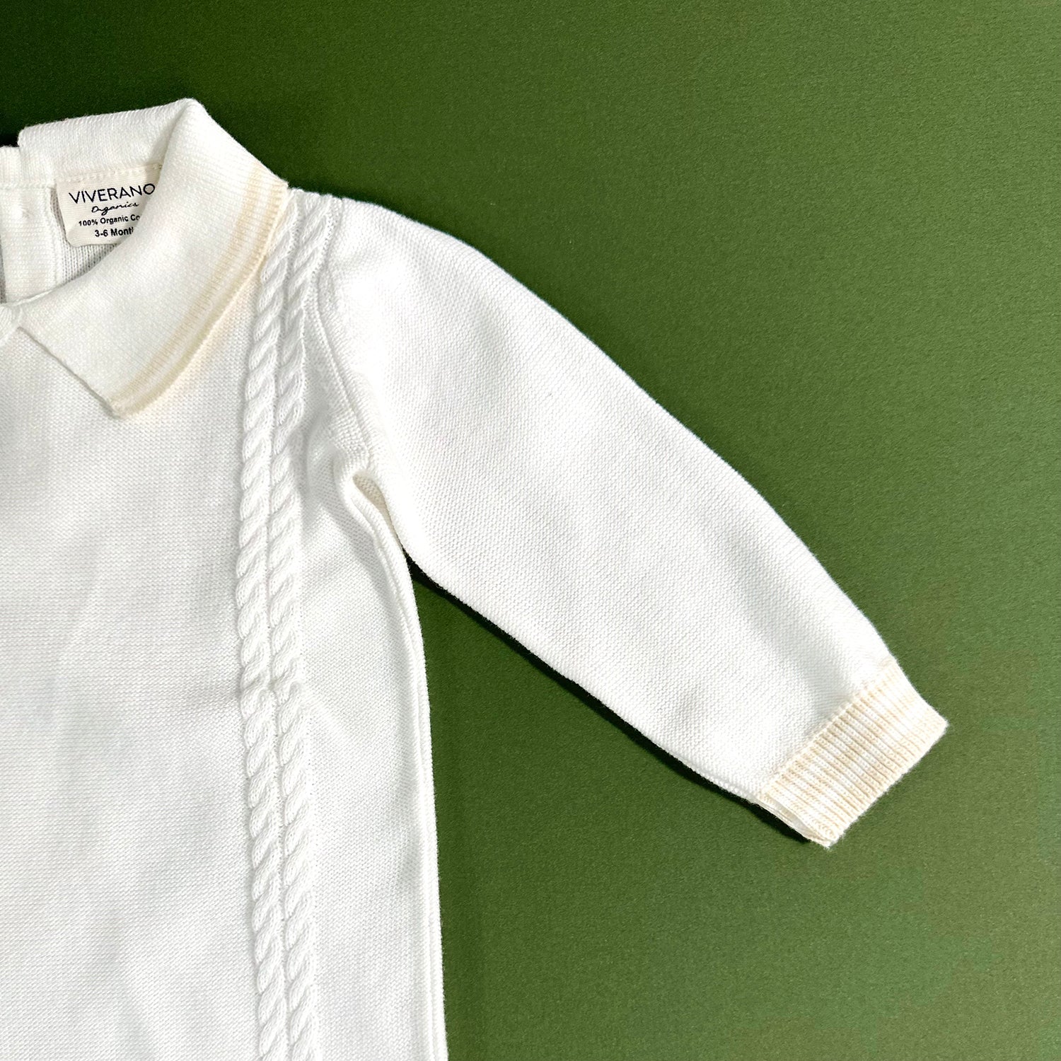 Milan Dove White Cable Knit Baby Jumpsuit (Organic Cotton) by Viverano