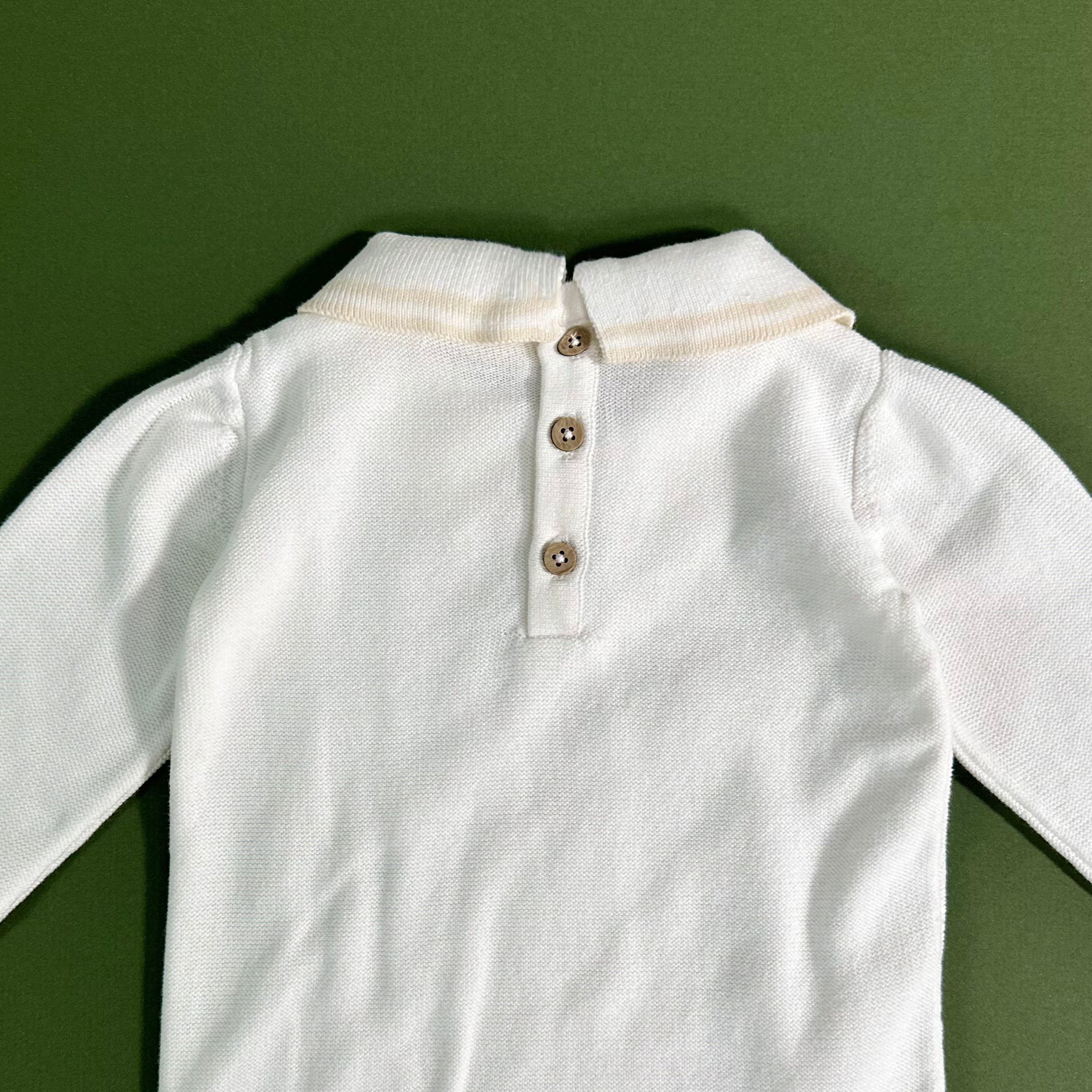 Milan Dove White Cable Knit Baby Jumpsuit (Organic Cotton) by Viverano