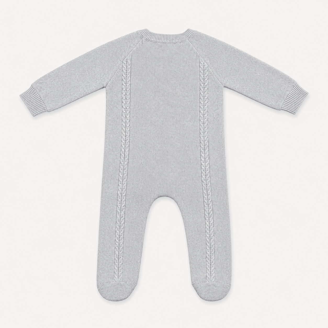back of Milan Cable Knit Baby Footie Jumpsuit & Hat SET (Organic)