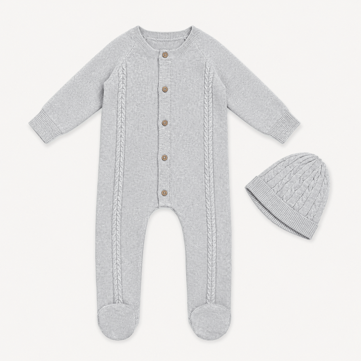 Milan Cable Knit Baby Footie Jumpsuit & Hat SET (Organic)