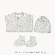 Milan Dove White Lux Jacquard Knit Baby Jumpsuit+Hat+Bootie (3pc SET) Organic