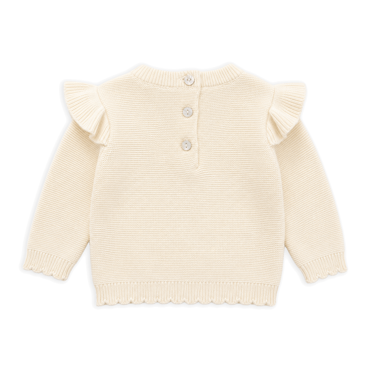 Organic Milan Classic Knit Ruffle Baby Girl Pullover, Back