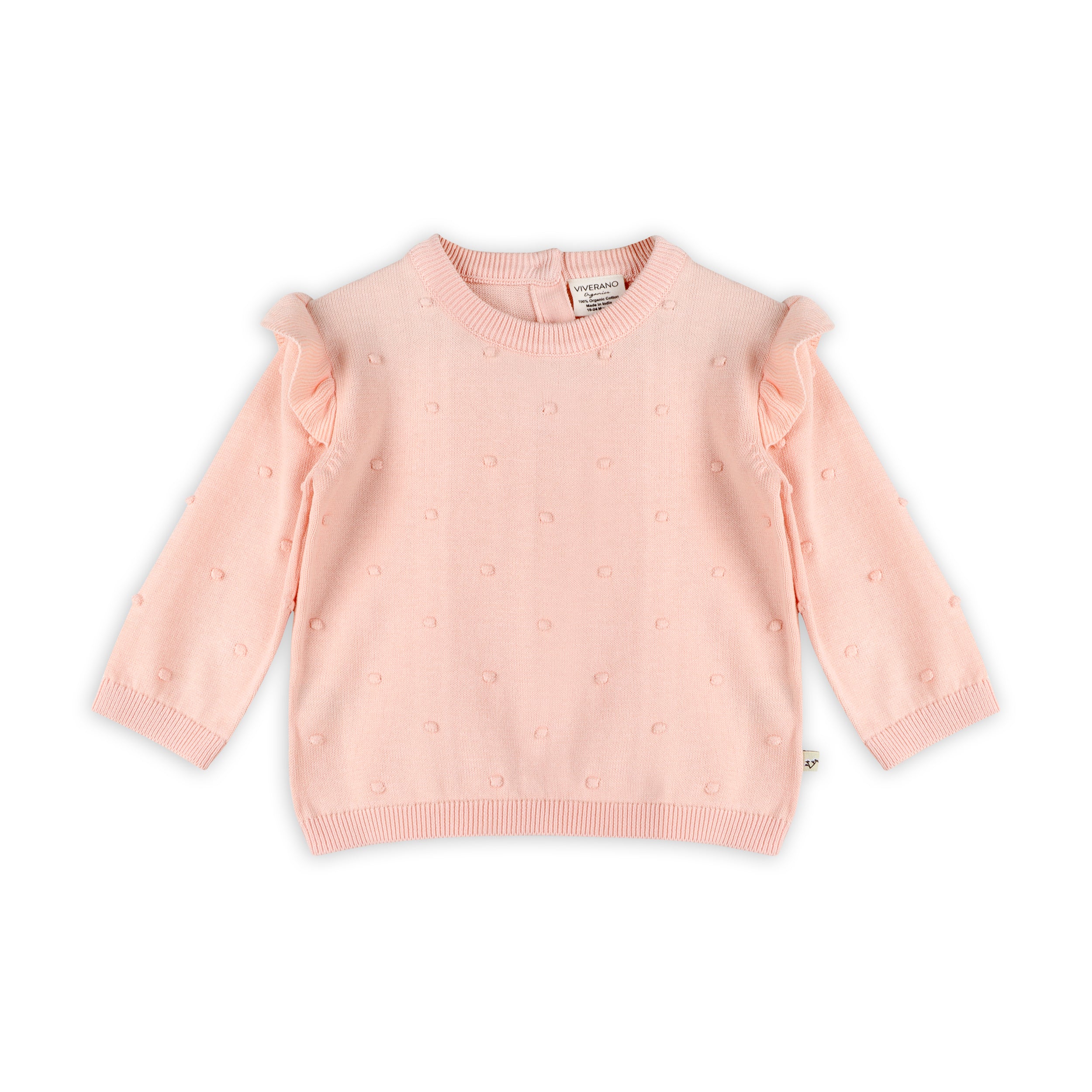 Milan Knit Baby Ruffle & Bobble Pullover Sweater Front (Organic Cotton)