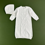 Dove White Pointelle Knit Baby Sleep Gown & Hat Set (Organic Cotton)